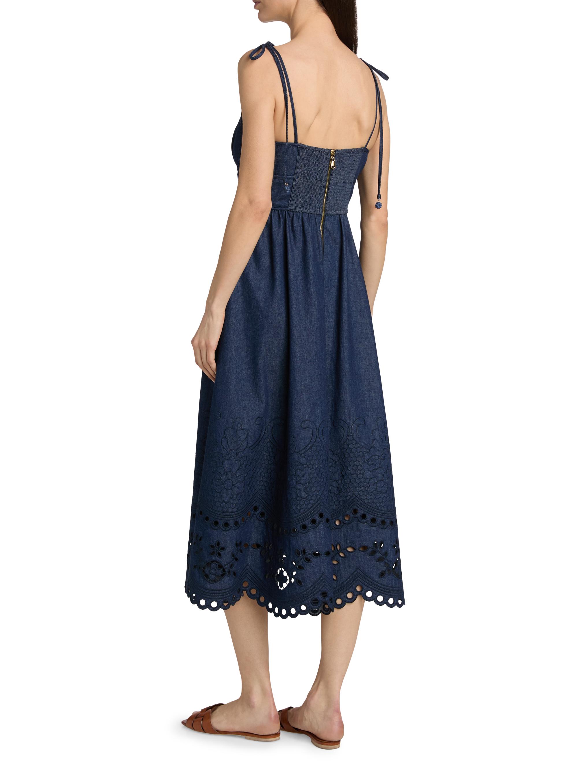 Zimmermann Women's Mahon Broderie Denim Midi-Dress - Ink | Thumbnail 5