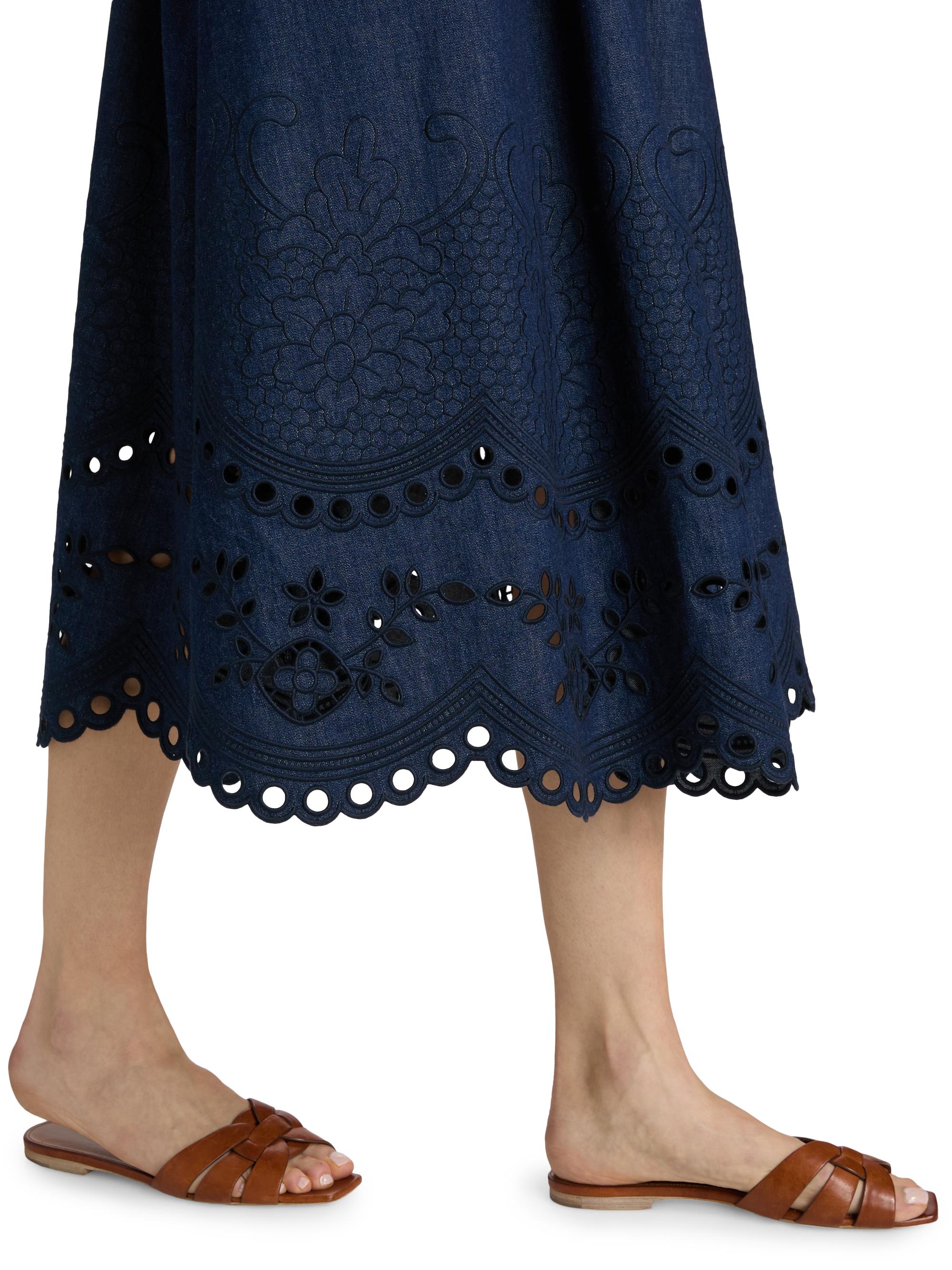 Zimmermann Women's Mahon Broderie Denim Midi-Dress - Ink | Thumbnail 6