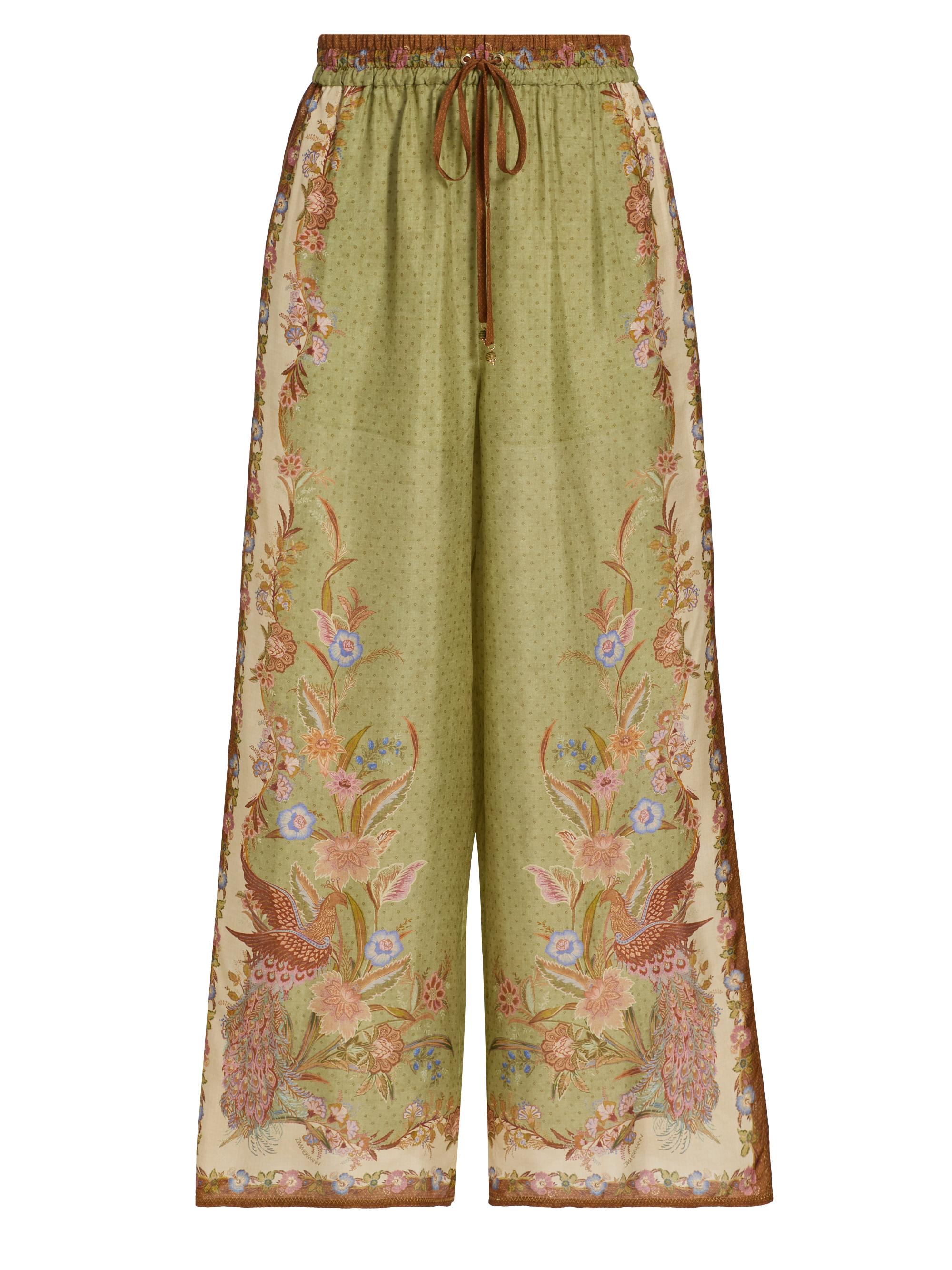Zimmermann Women's Indra Printed Silk Relaxed-Fit Drawstring Pants - Khaki Scarf Floral