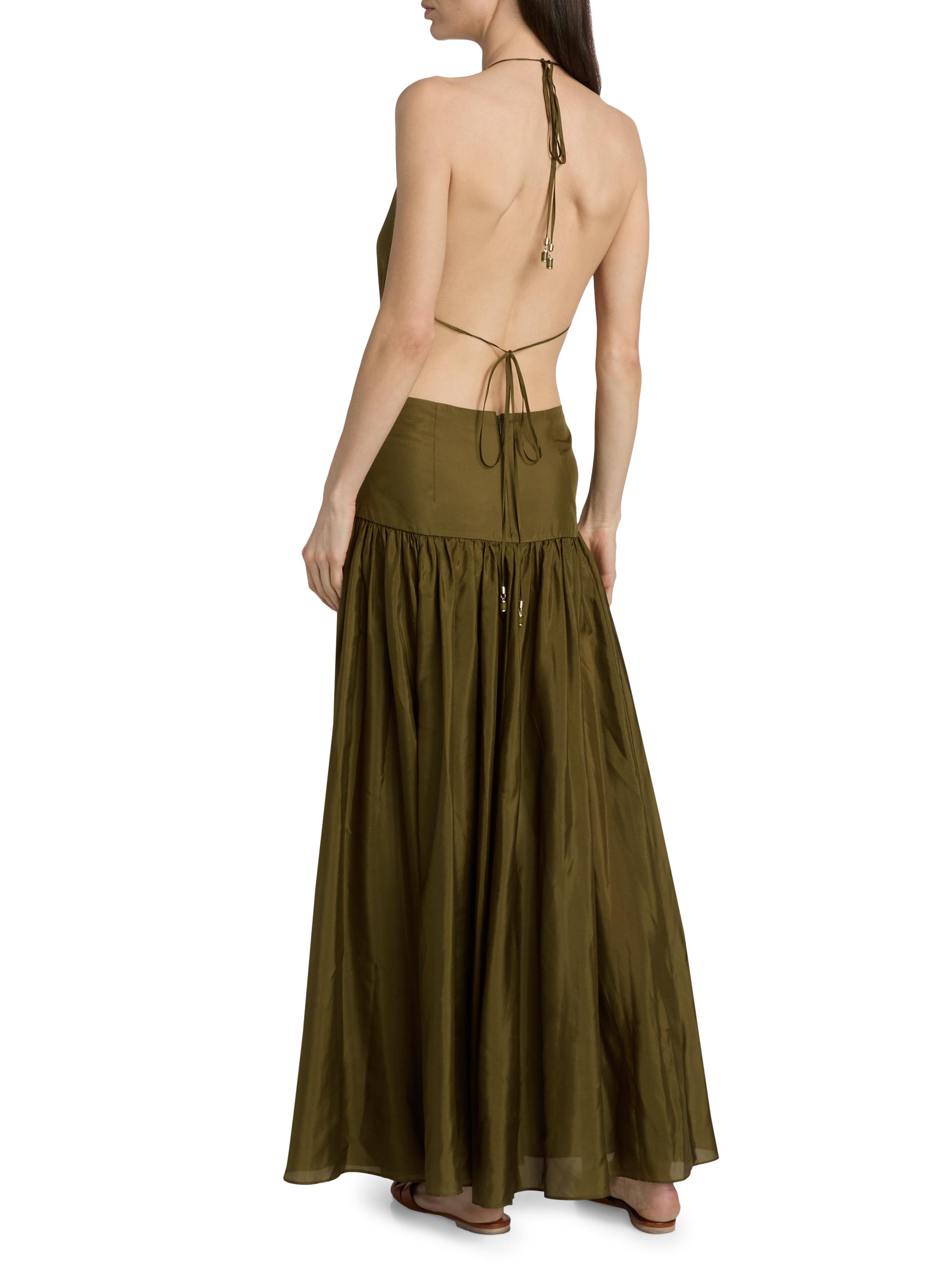 Zimmermann Indra Silk Plunge Halter Maxi Dress | Saks Fifth Avenue
