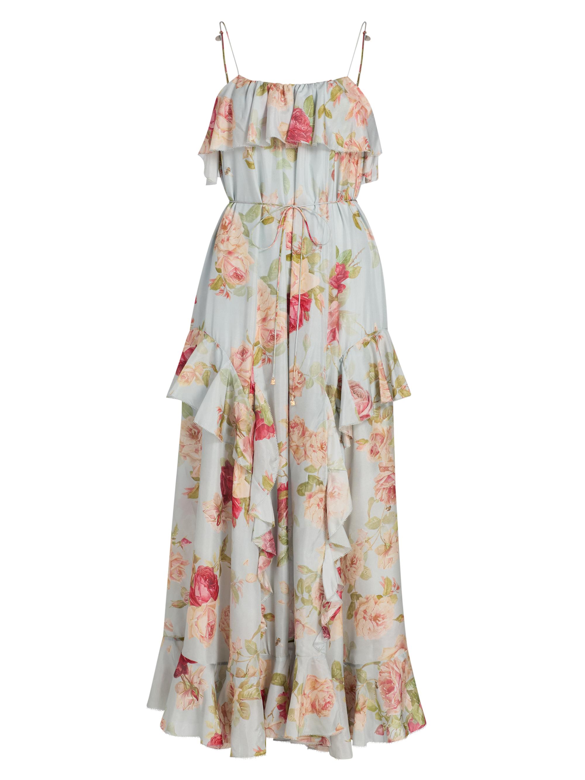 Zimmermann Women's Roselight Silk Frill Maxi Dress - Blue Rose Floral