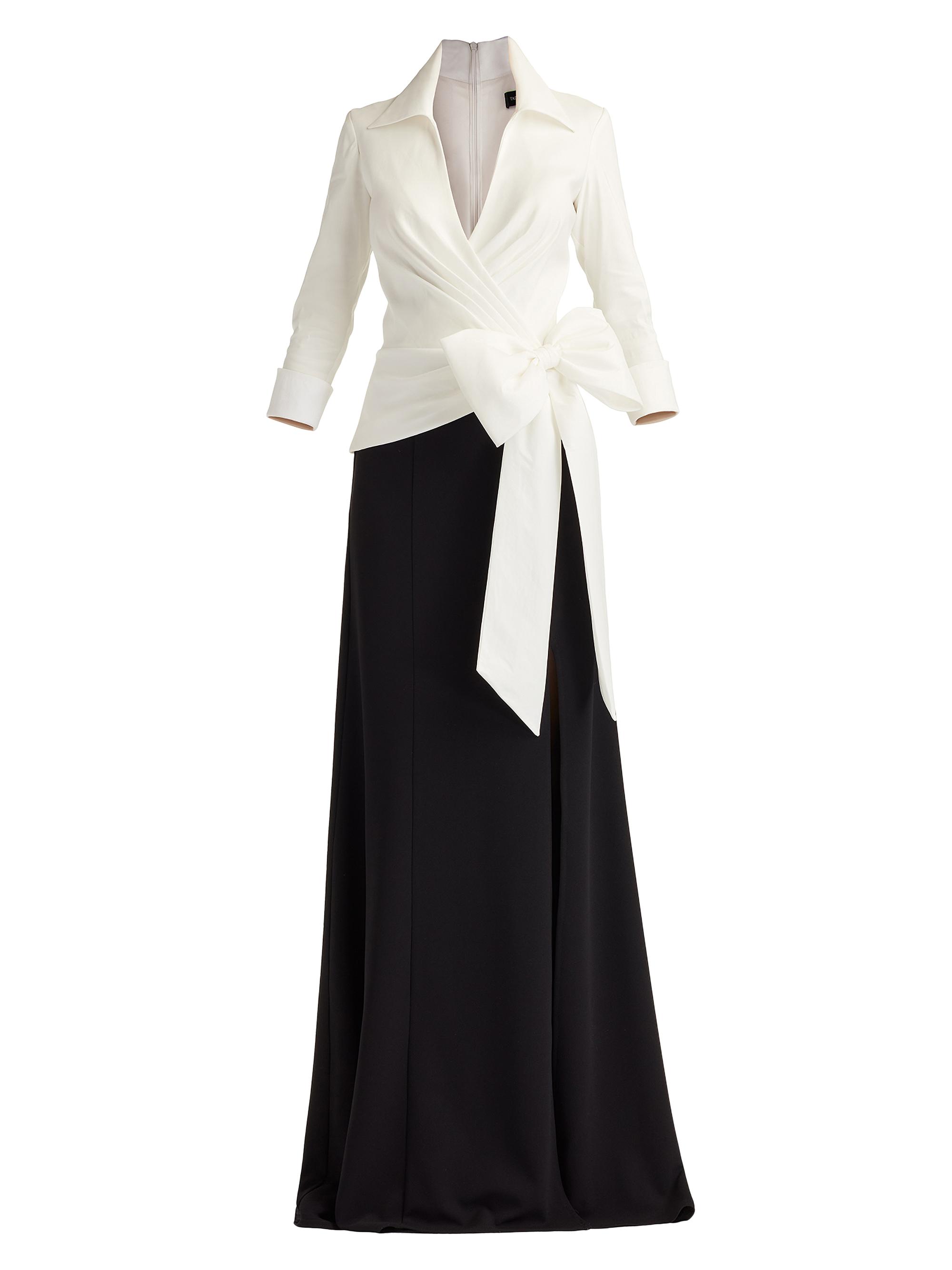 Tadashi Shoji Women's Mixed-Media Bow Gown - White Black