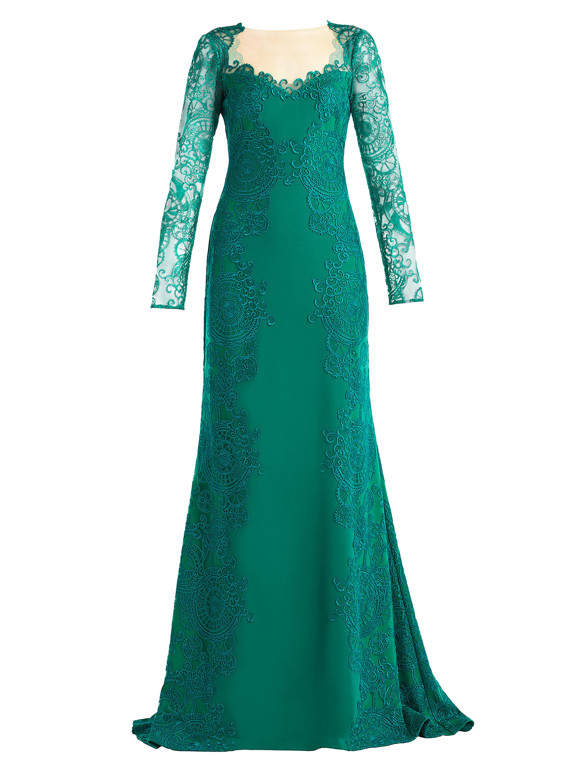 Tadashi Shoji Women's Lace-Embroidered Illusion Gown - Emerald