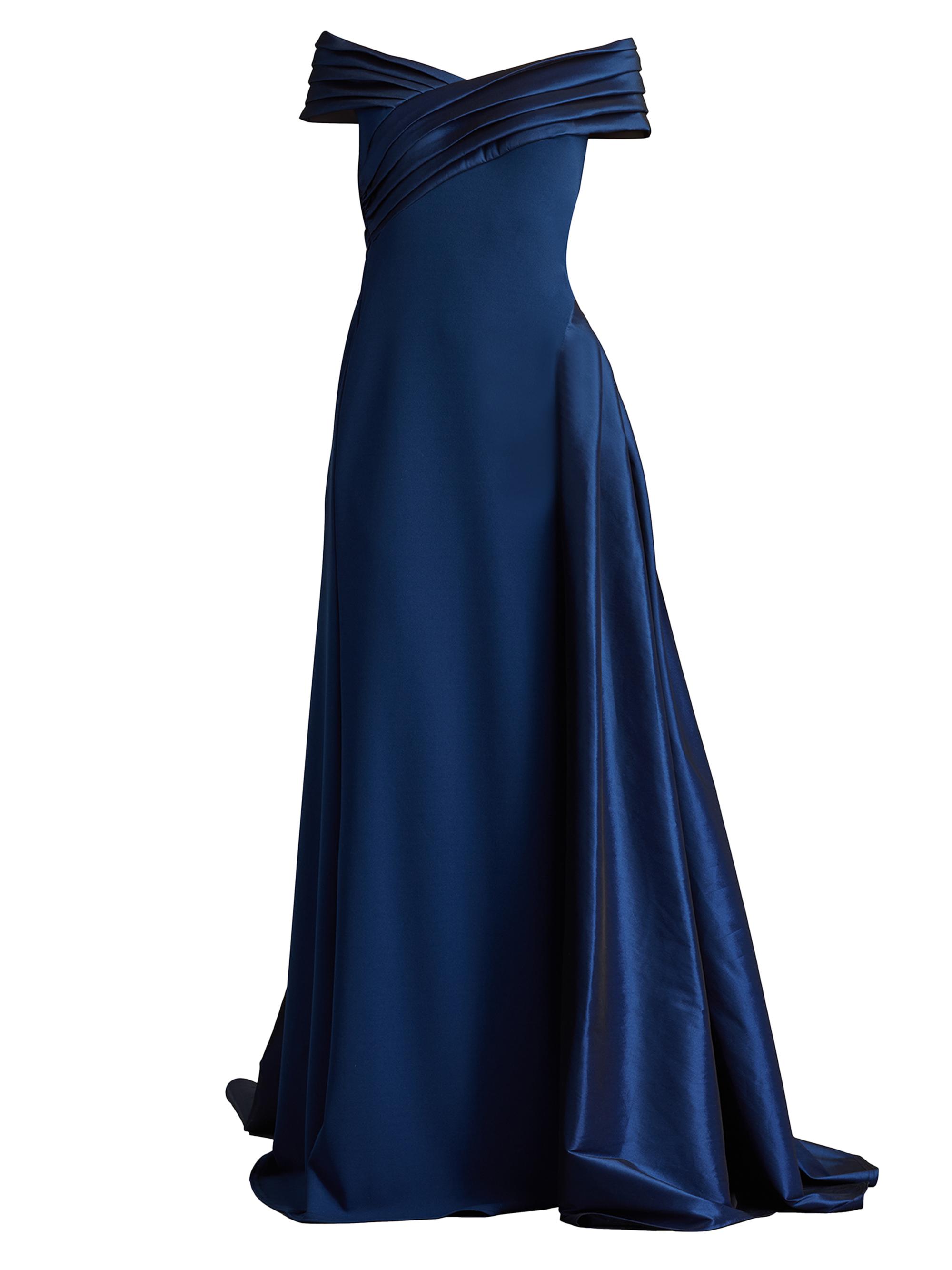 Tadashi Shoji Women's Elysian Draped Overlay Train Gown - Cerulean