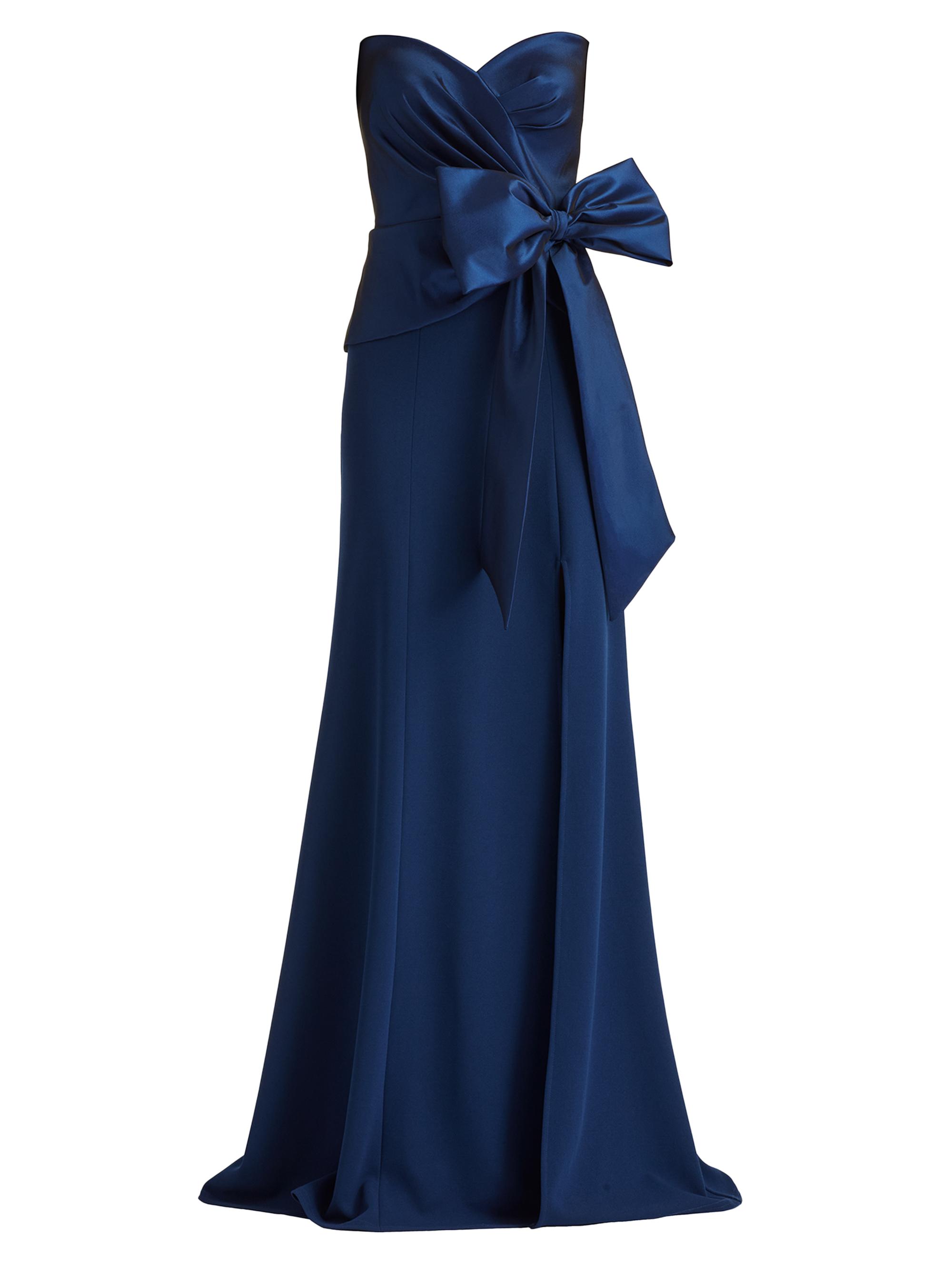 Tadashi Shoji Women's Pleated Bow Strapless Column Gown - Navy