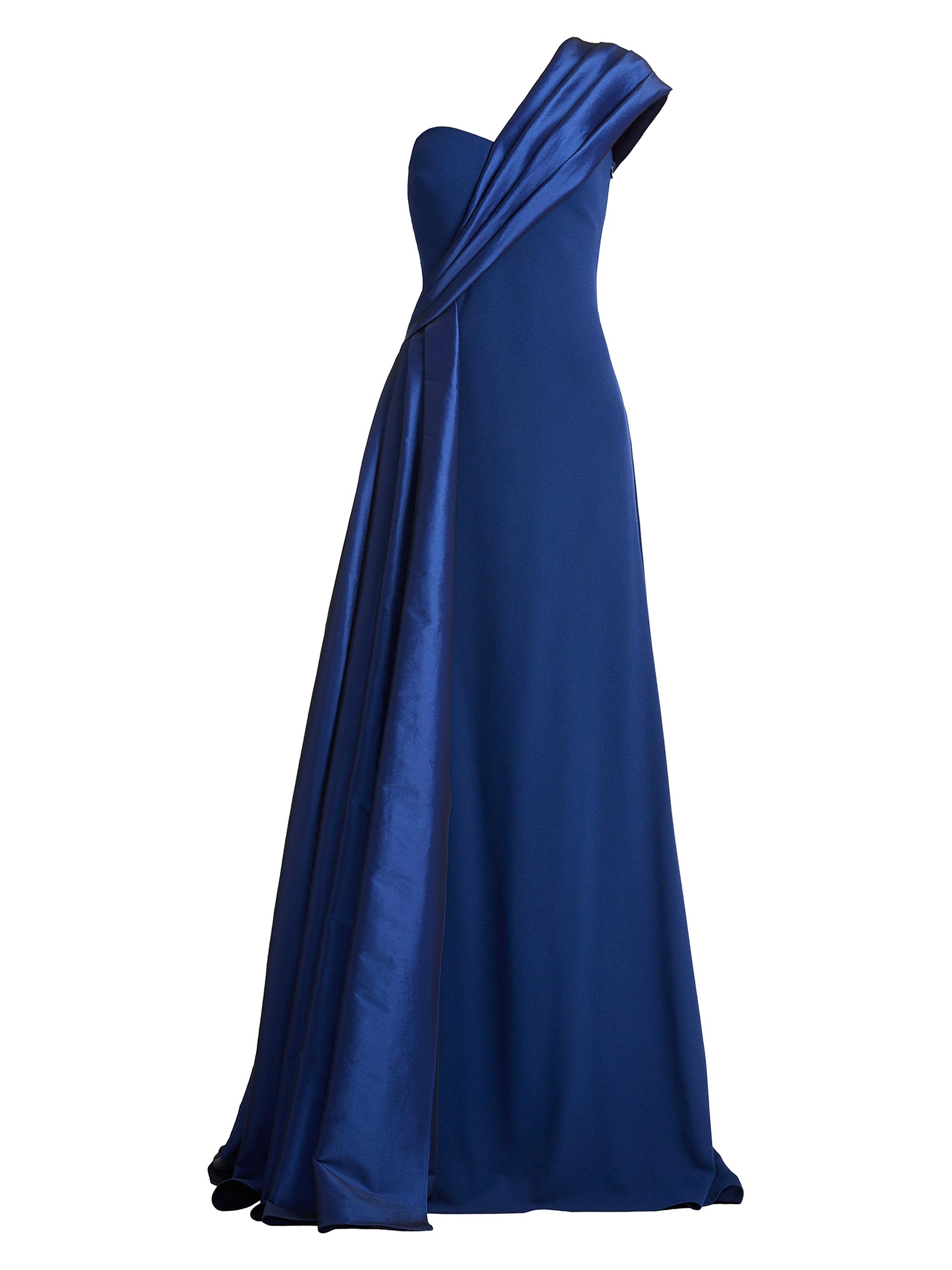 Tadashi Shoji Women's One-Shoulder Taffeta-Trim Crepe Gown - Navy