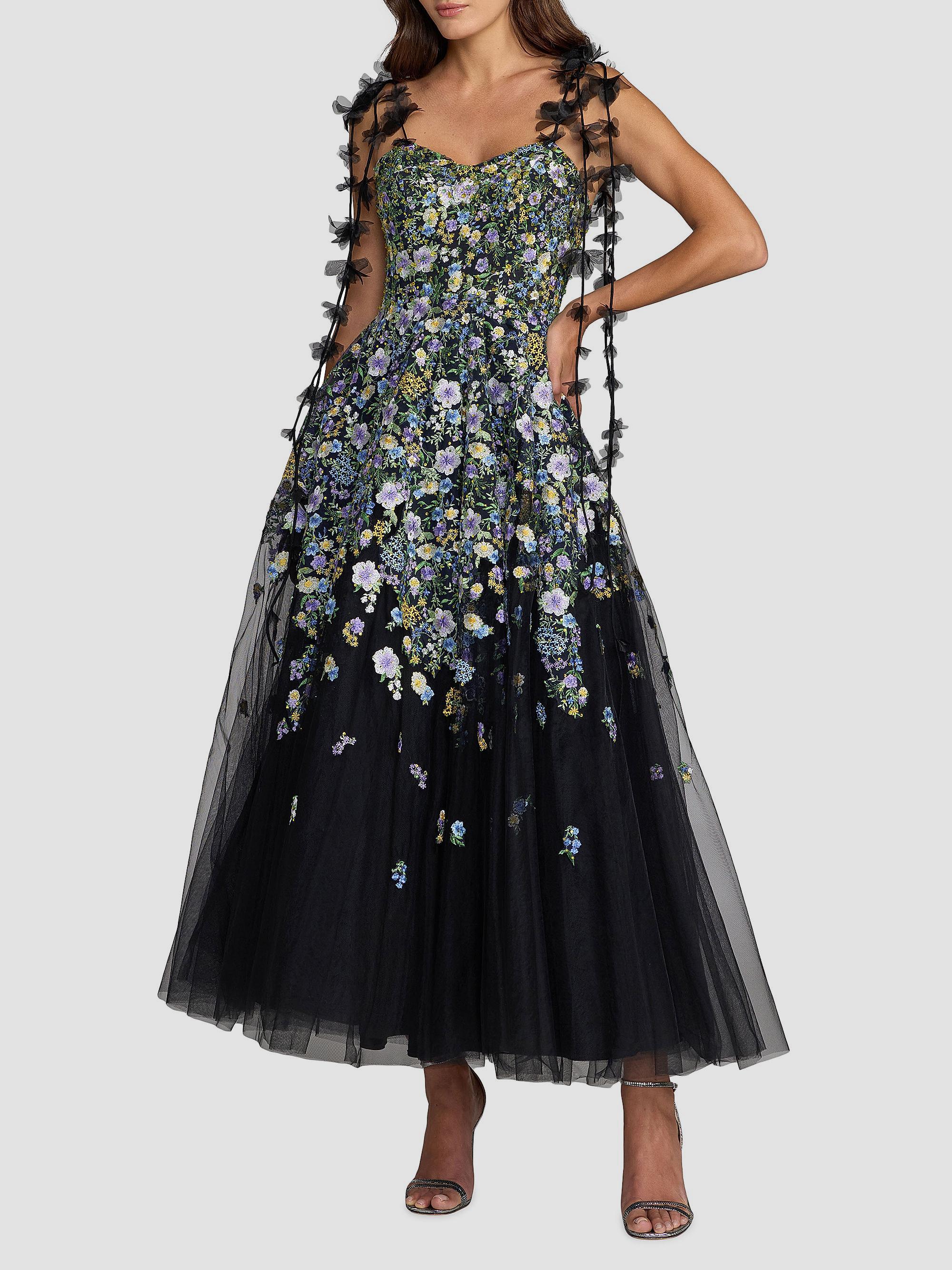 mac duggal floral embroidered dress Black Corset Gown With Bow Embroidered with a blooming floral motif Mac Duggal 20651 A-Line Sweetheart