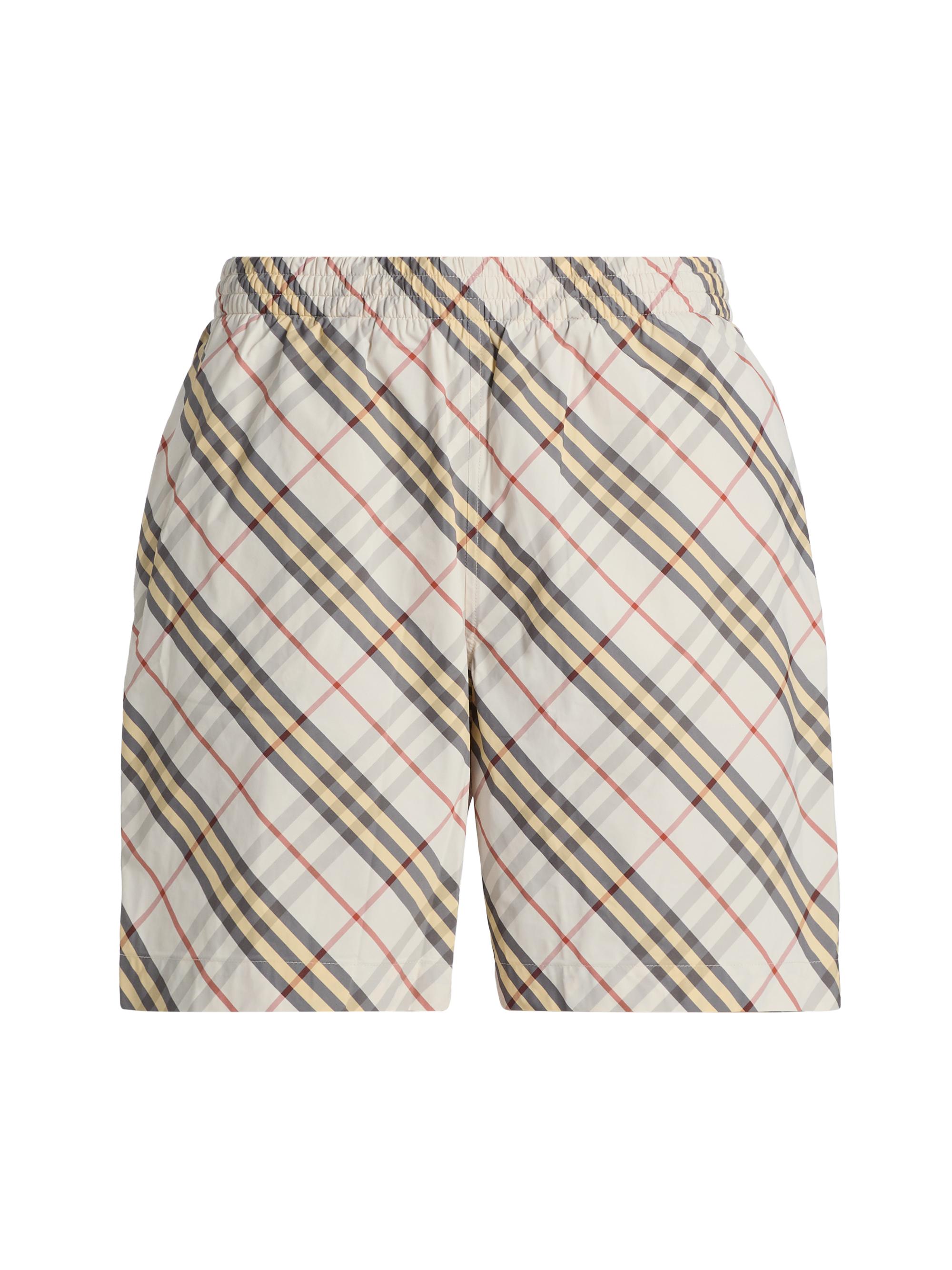 Burberry Men's Checked Nylon Swim Shorts - Pebble Beige Chalk