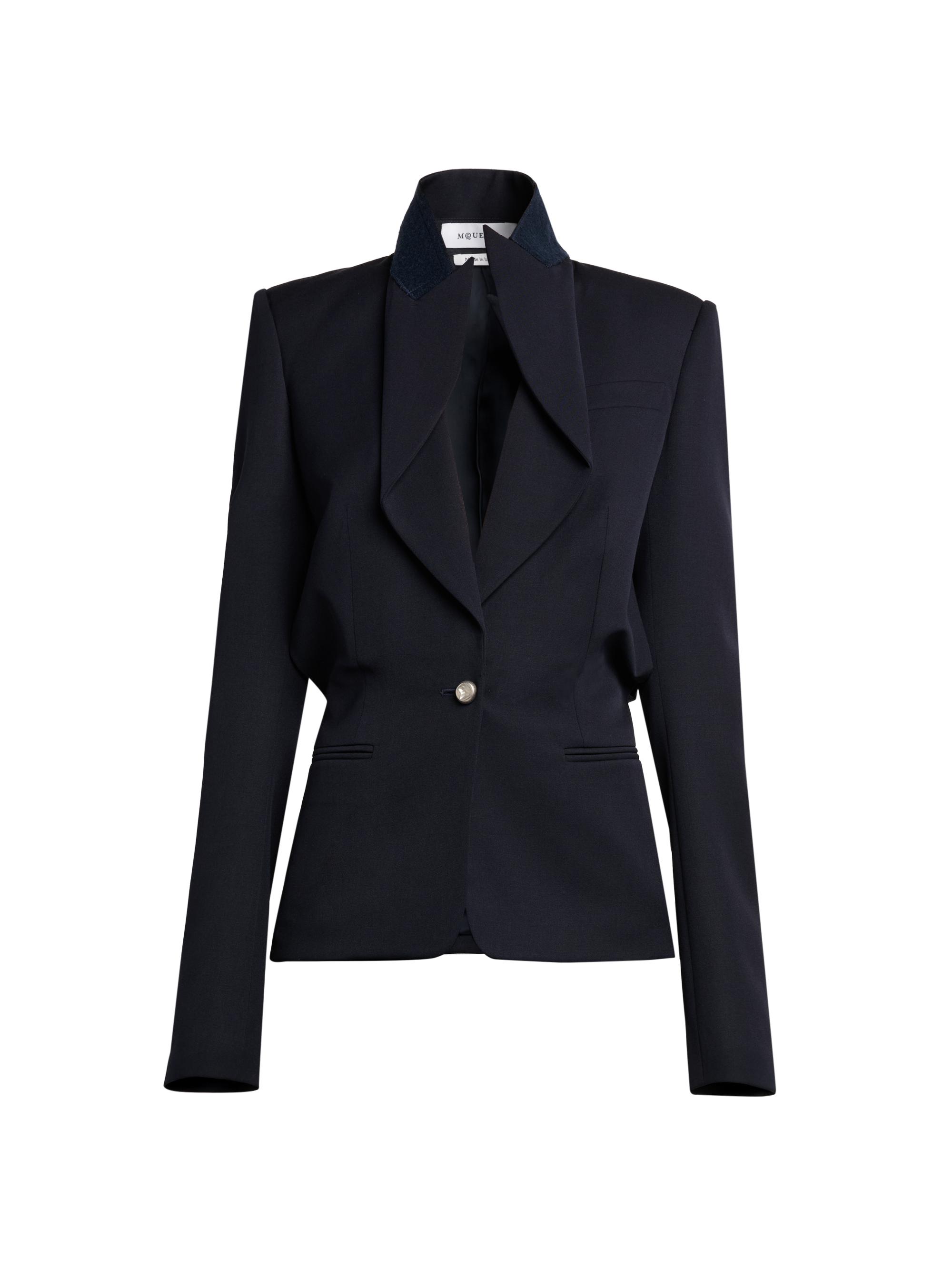 McQueen Women's Grained Wool Sculpted Blazer - Midnight Blue | Thumbnail 7