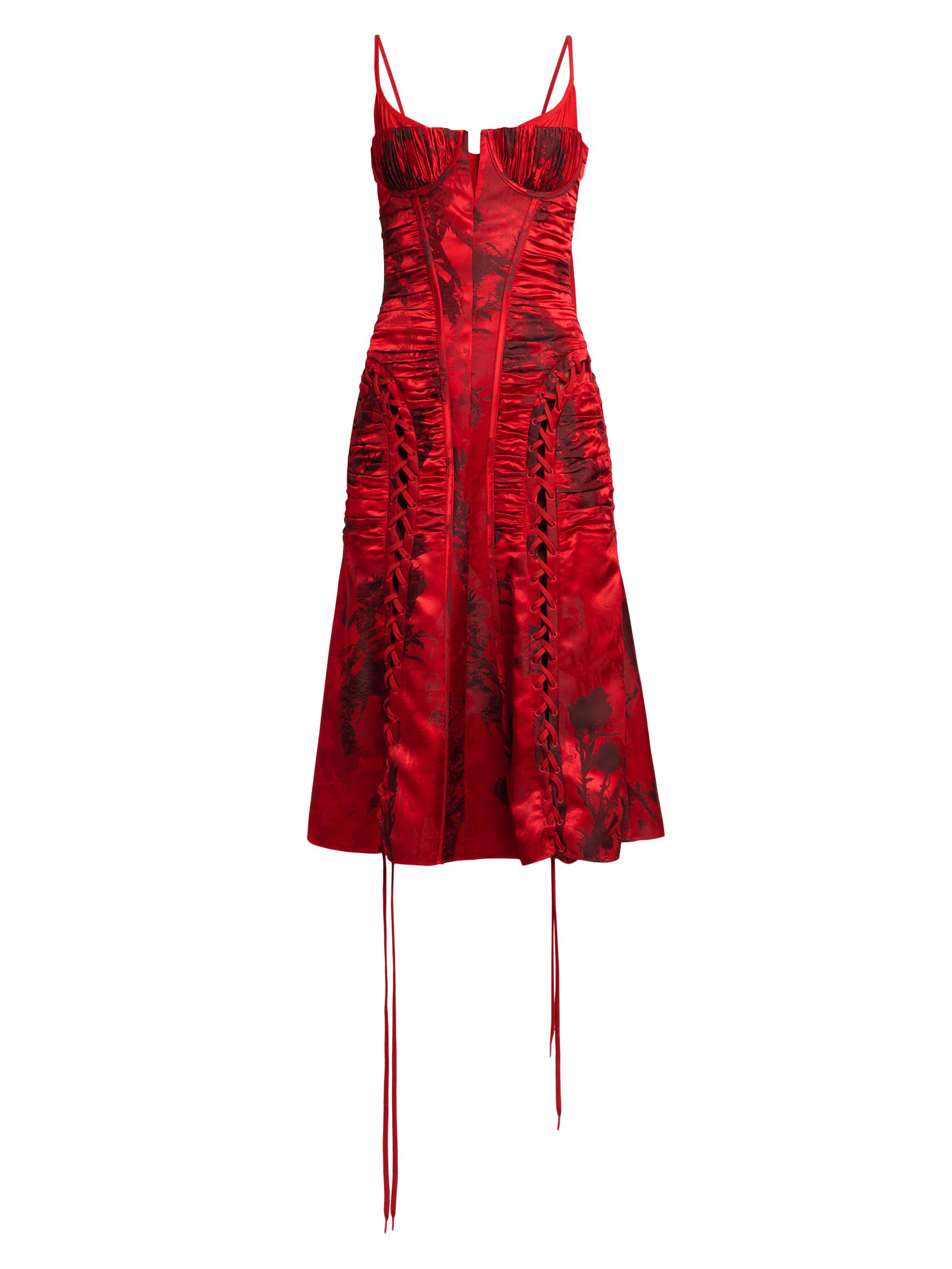 McQueen Women's London Flowers Lace-Up Midi-Dress - Dark Pink