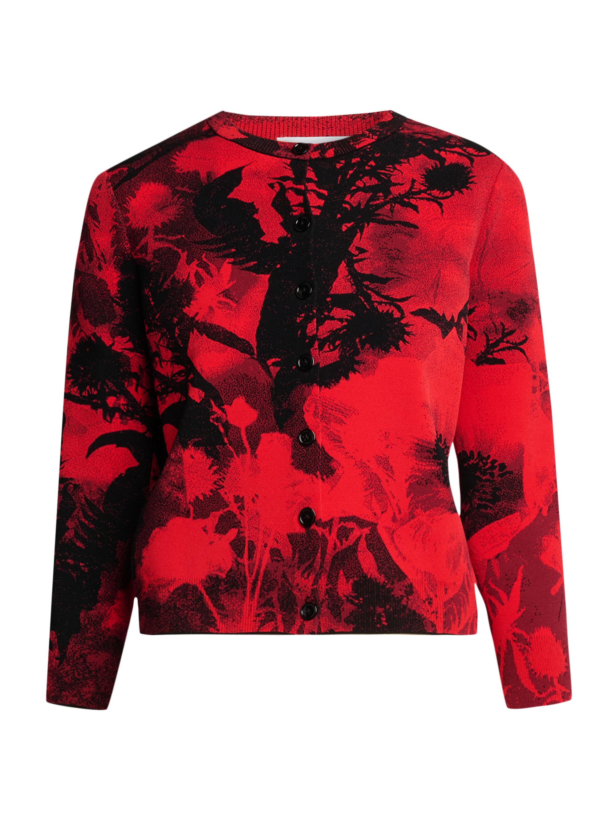 McQueen Women's London Flowers Jacquard Cardigan - Red Black