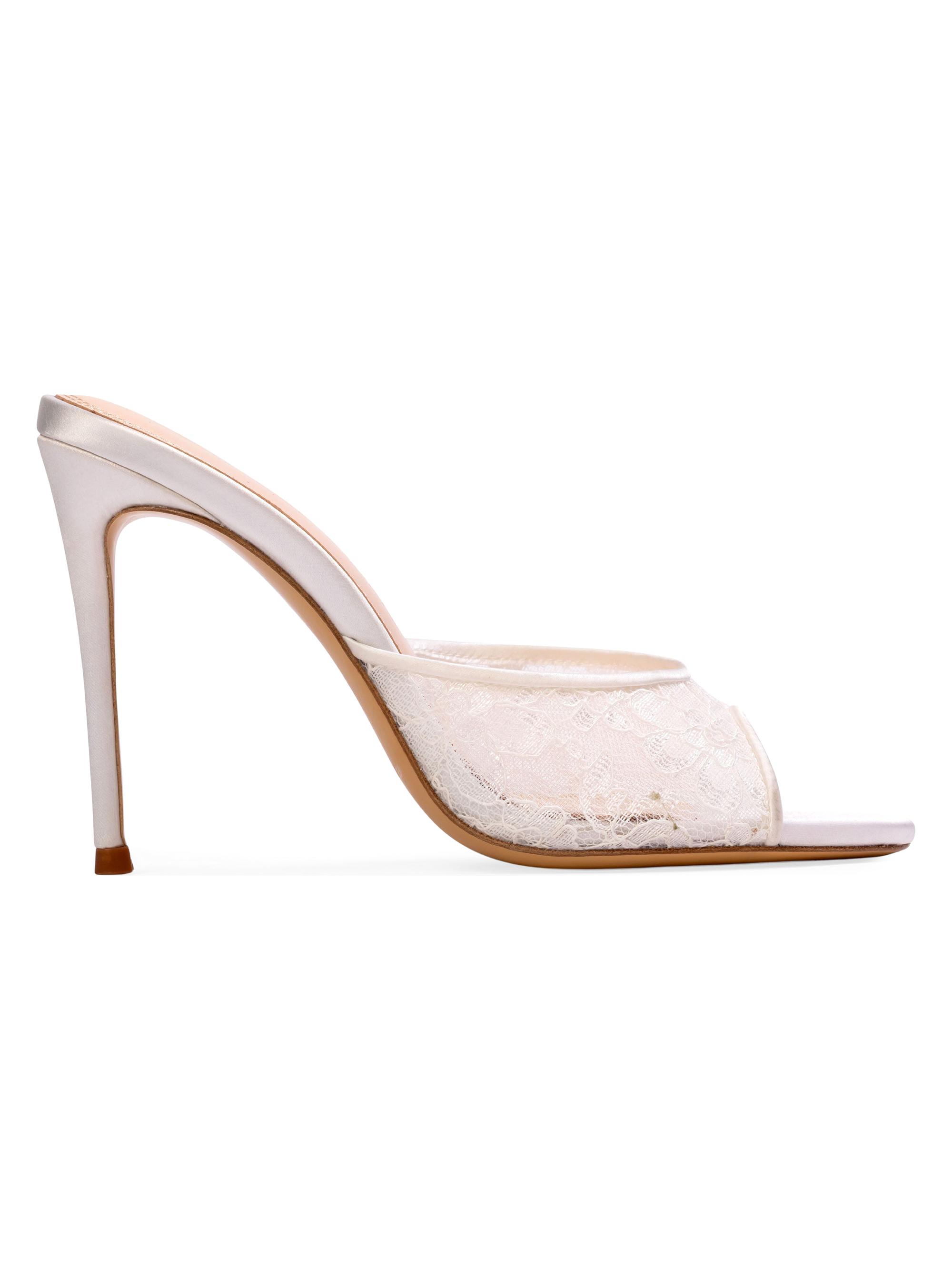 Black Suede Studio Women's Geni 100MM Mules - White Lace