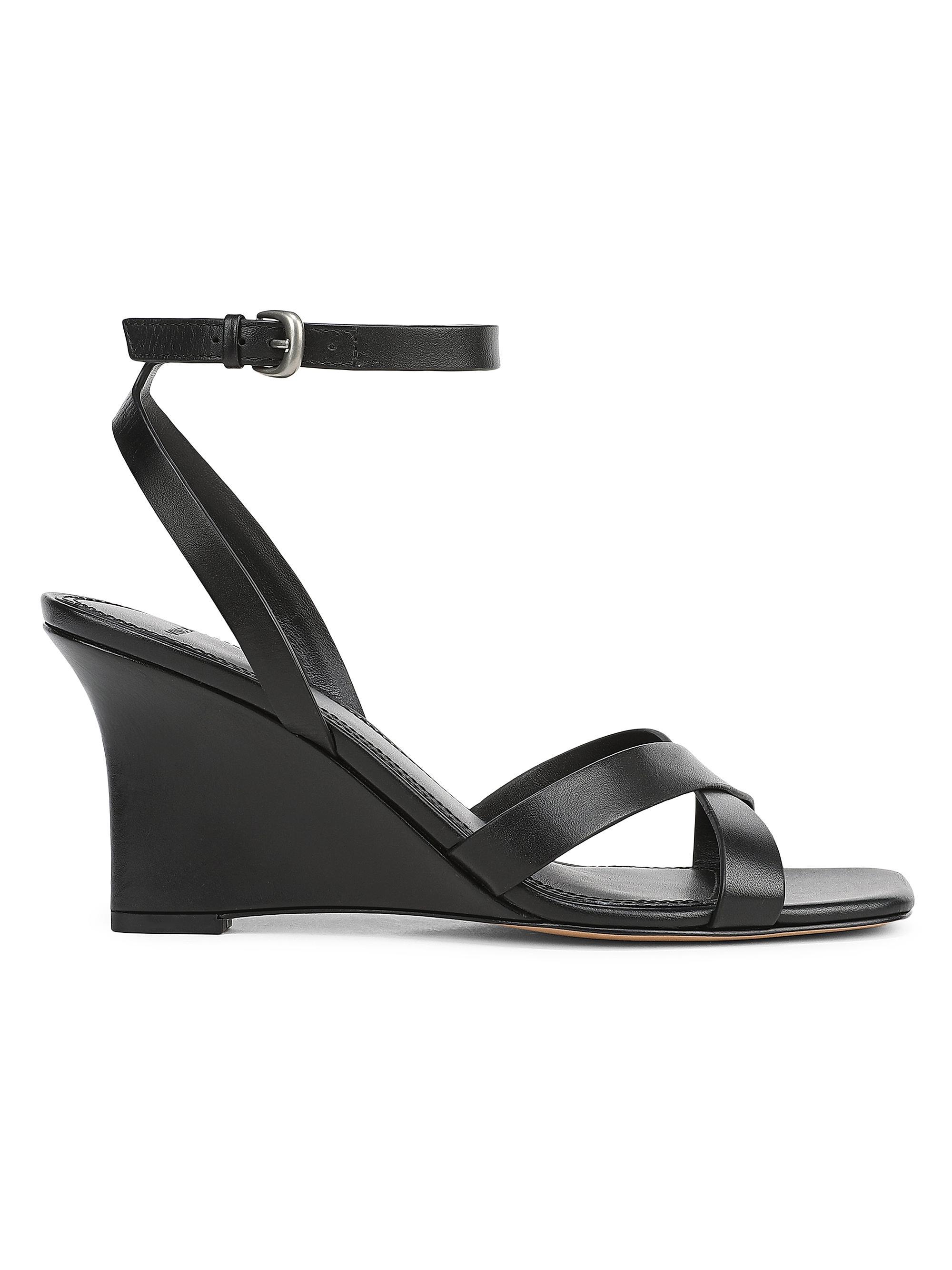 Vince Women's Parma 75MM Crisscross Leather Wedge Sandals - Black | Thumbnail 5