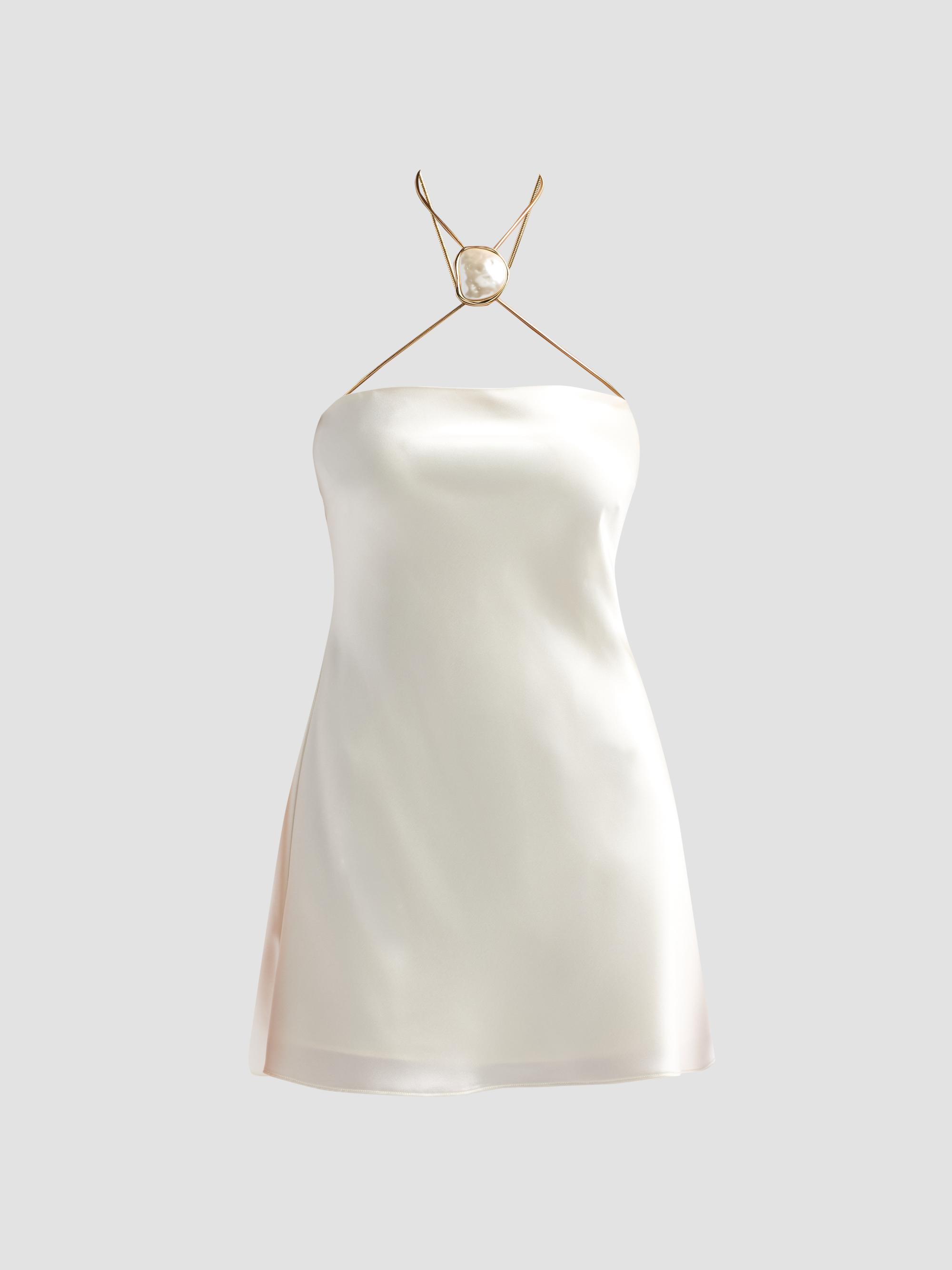 Retrofête Women's Ebba Satin A-Line Mini Dress - Cream Pearl Stone