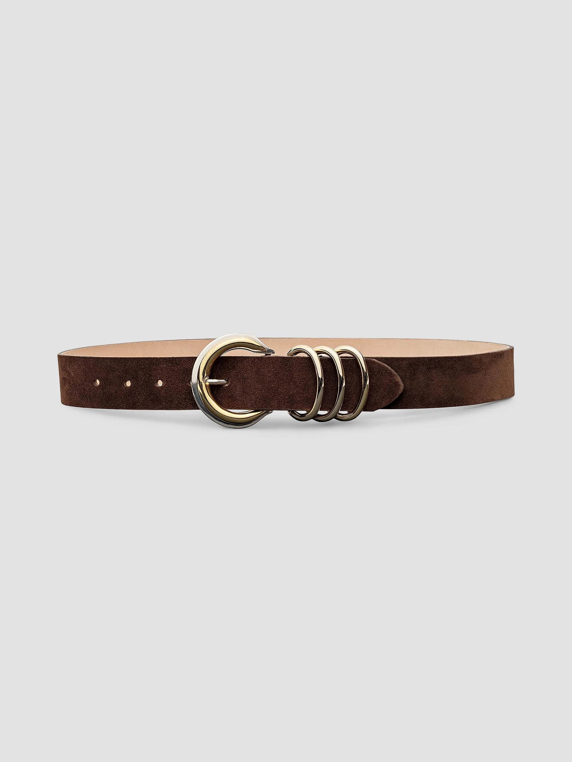L'AGENCE Women's Two-Tone Buckle Suede Belt - Chocolate - Size Large