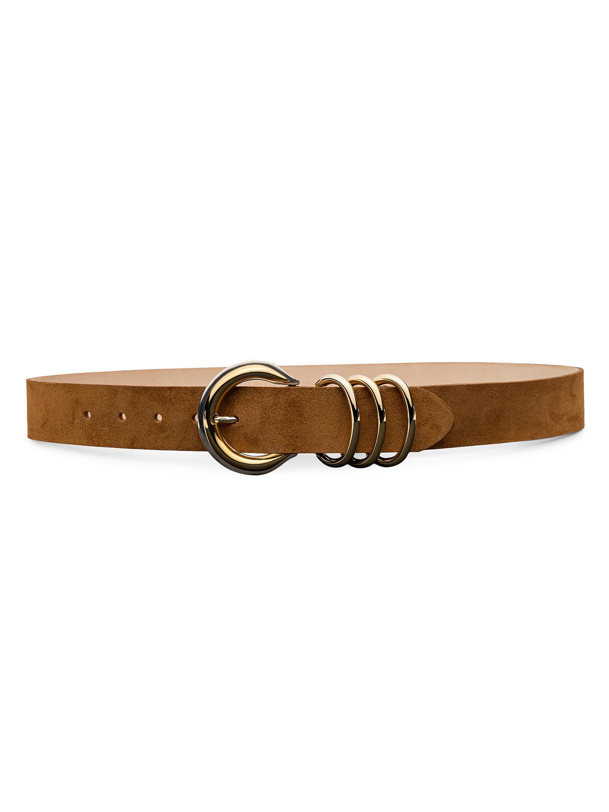 L'AGENCE Women's Two-Tone Buckle Suede Belt - Cognac