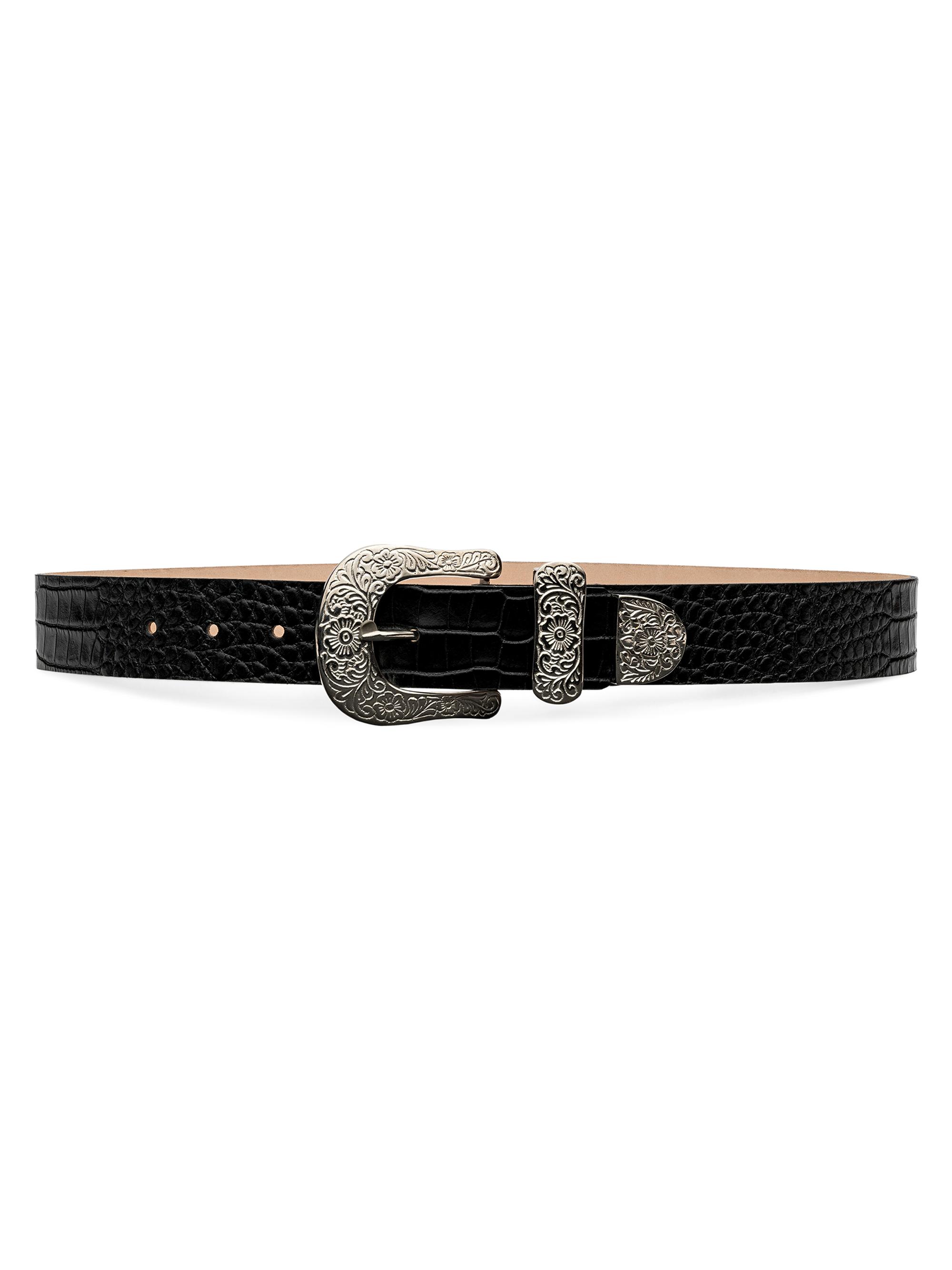 L'AGENCE Women's Otera Croc-Embossed Leather Belt - Black Croc Embossed