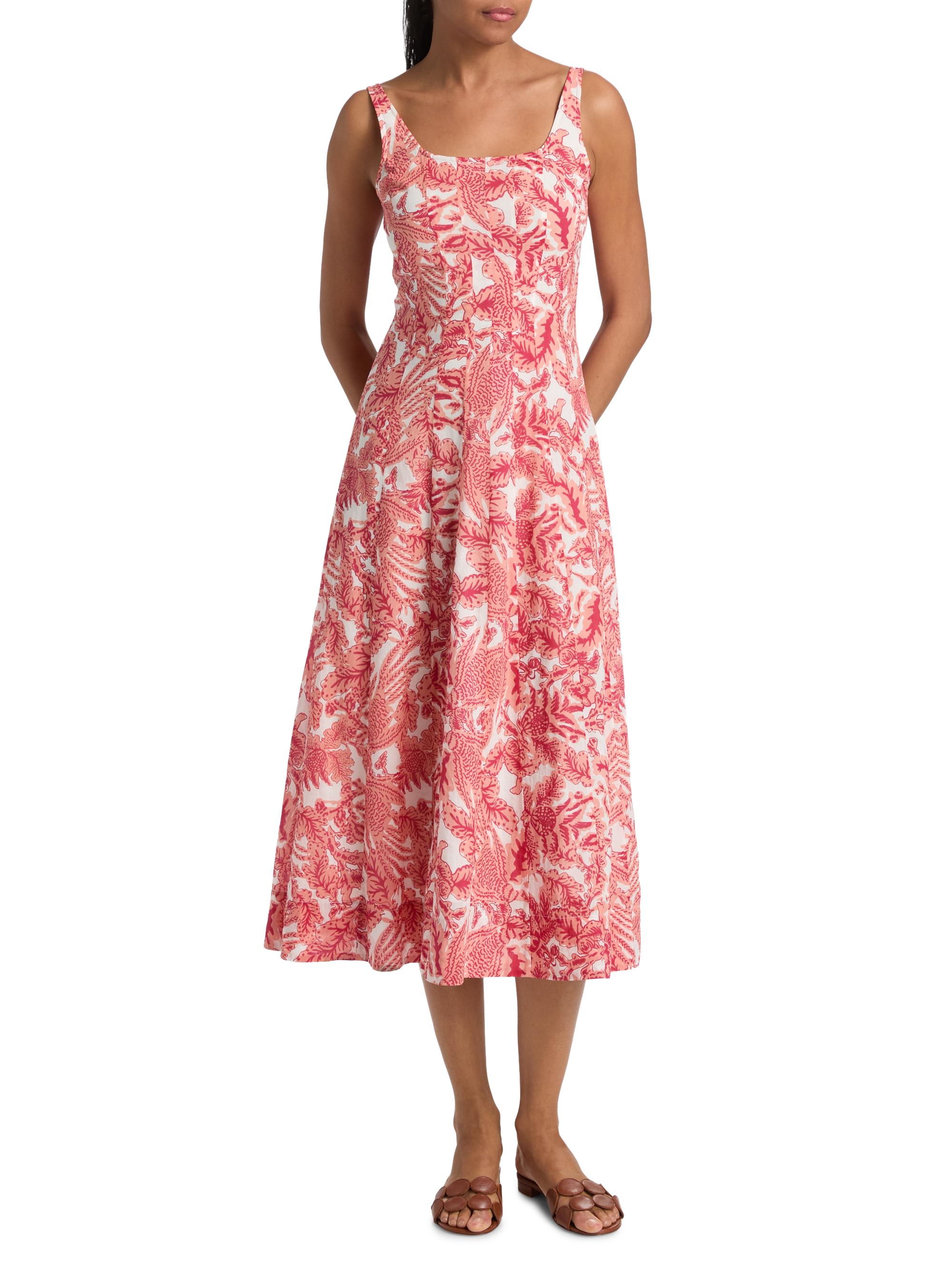 Ro's Garden Women's Camillie Floral Cotton Midi-Dress - Coral Arata | Thumbnail 3