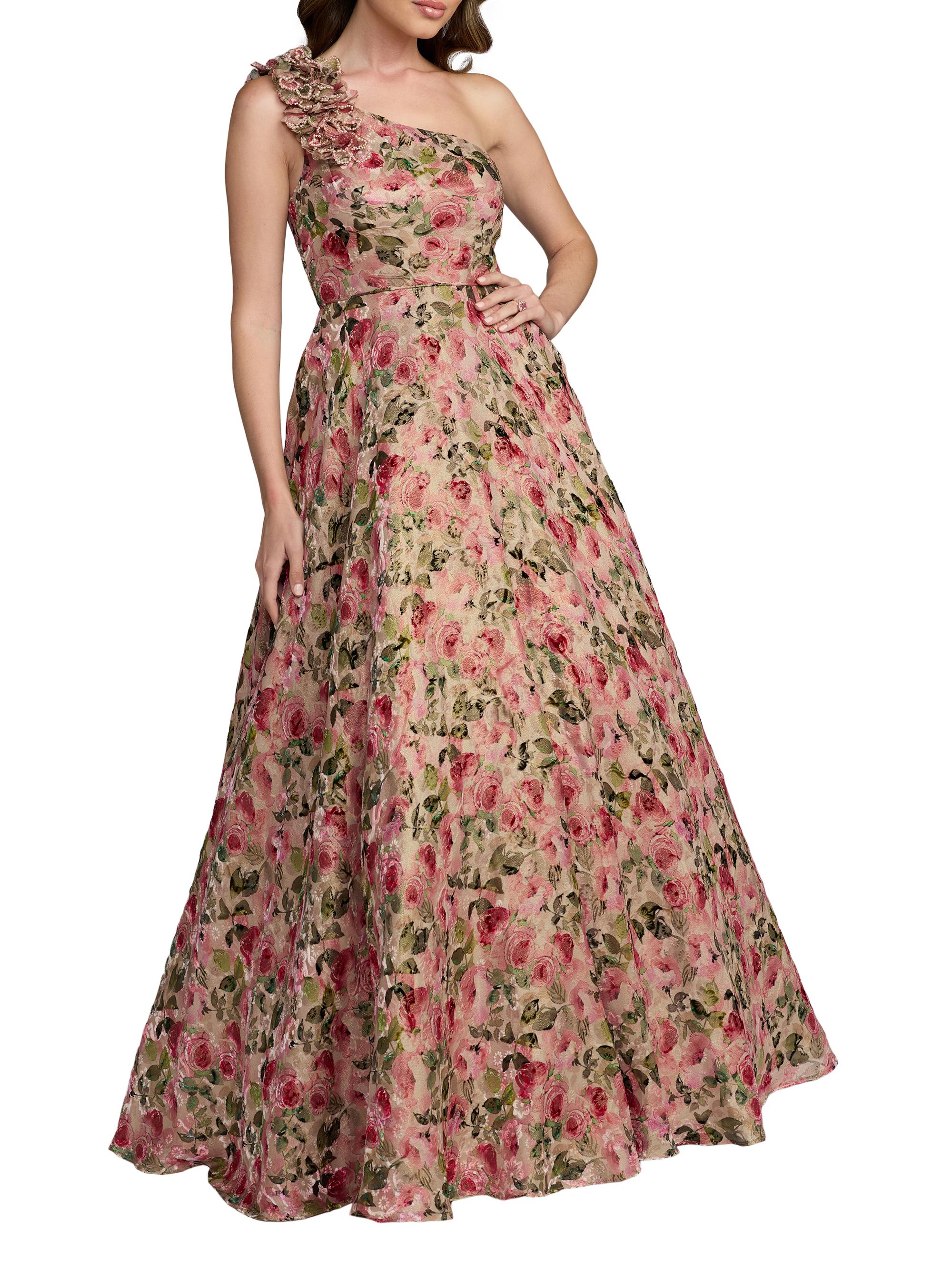 ieena for mac duggal one-shoulder cutout floral maxi dress One Shoulder Floral Gown