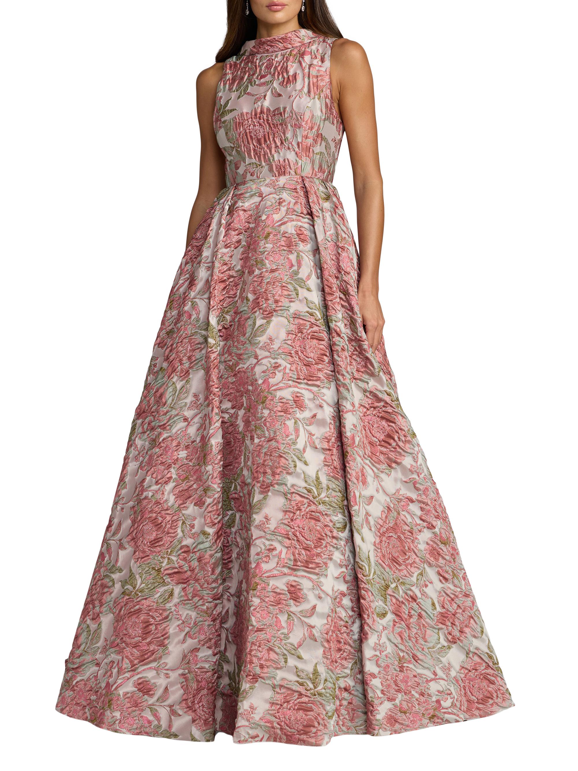 mac duggal one-shoulder bow floral brocade a-line maxi dress Mac Duggal Floral One-Shoulder Maxi Dress With Bow Detail - Yellow