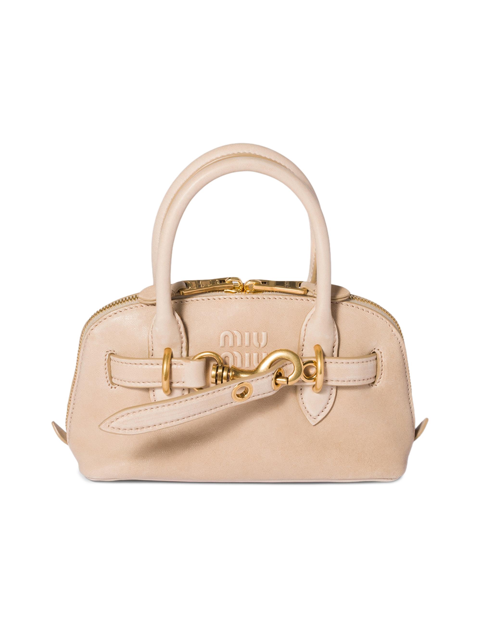 Miu Miu Women's Aventure Mini Nappa Leather Top Handle Bag - Beige Khaki
