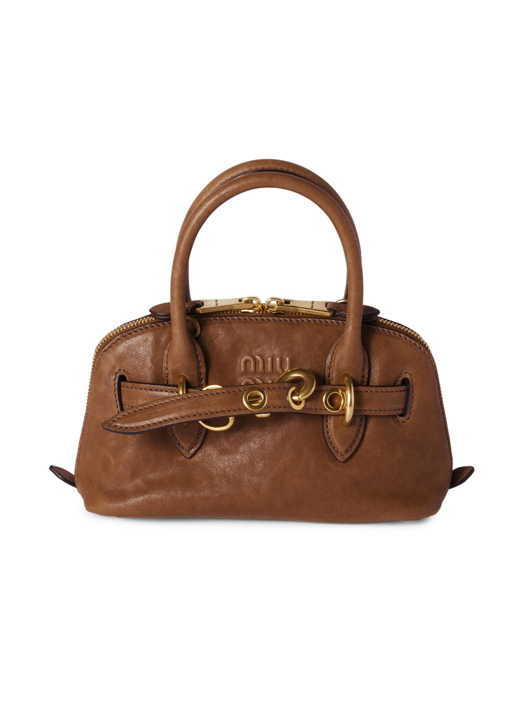 Miu Miu Women's Aventure Mini Nappa Leather Top Handle Bag - Brown