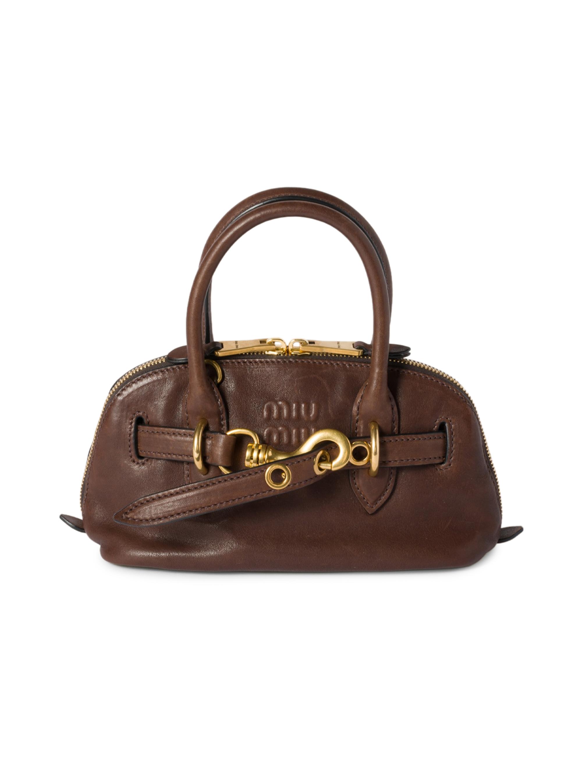 Miu Miu Women's Aventure Mini Nappa Leather Top Handle Bag - Dark Brown
