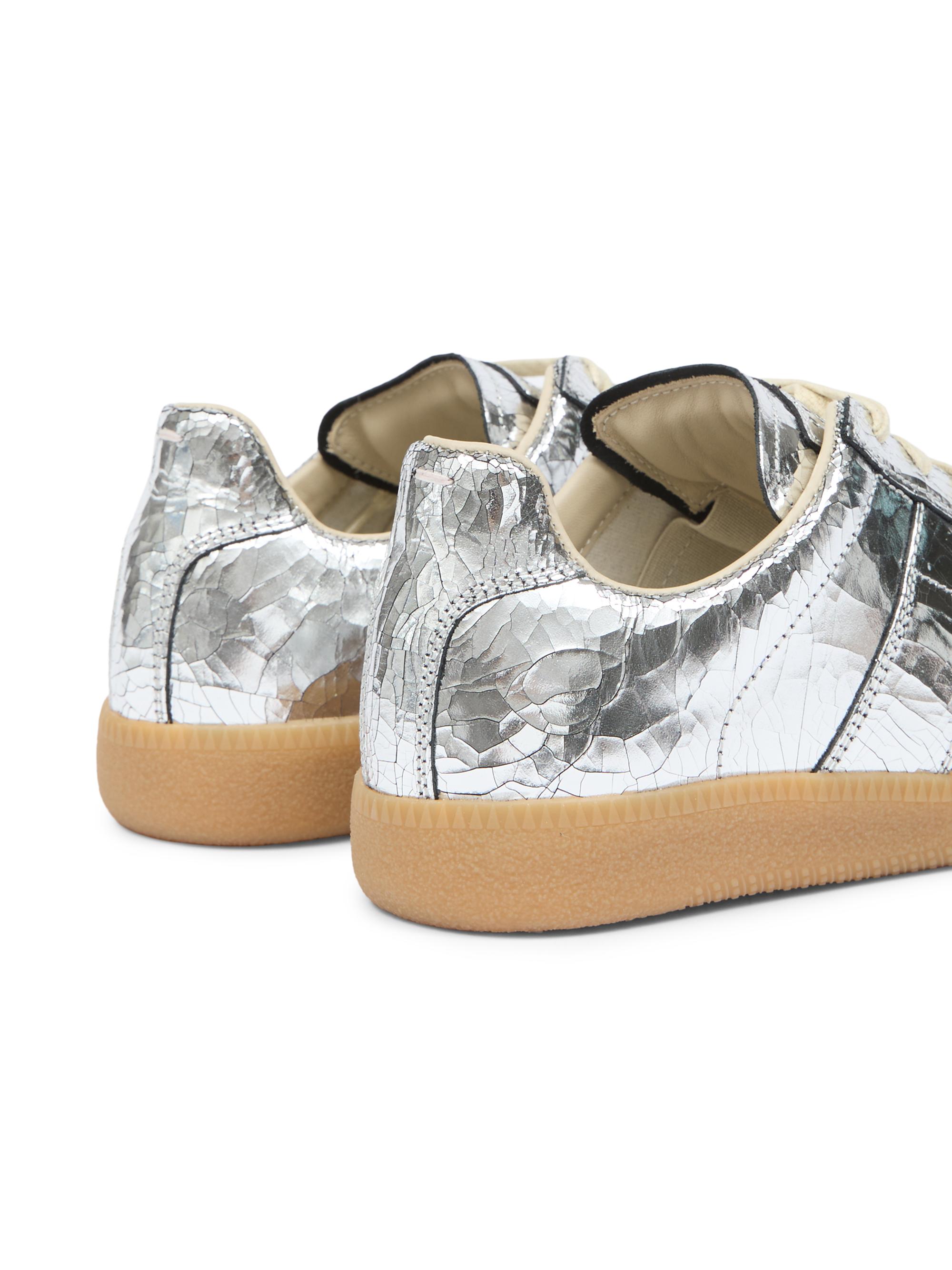 Maison Margiela メタリックフラットシューズ 38 Maison Margiela Replica Metallic Cracked Leather Low-Top Sneakers