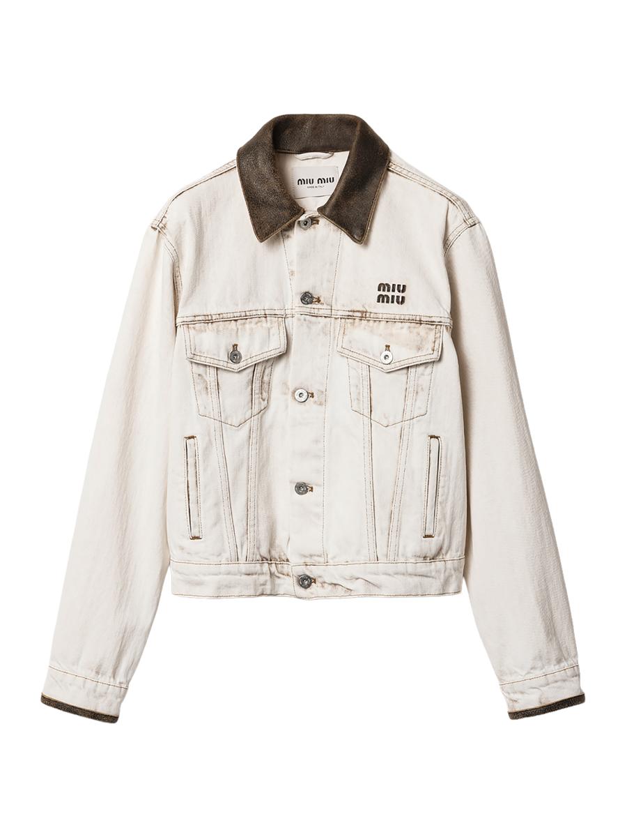 ジャケット・アウター miu miu Round Collar Back Slit Coat 42 Miu Miu Denim Blouson Jacket | Saks Fifth Avenue