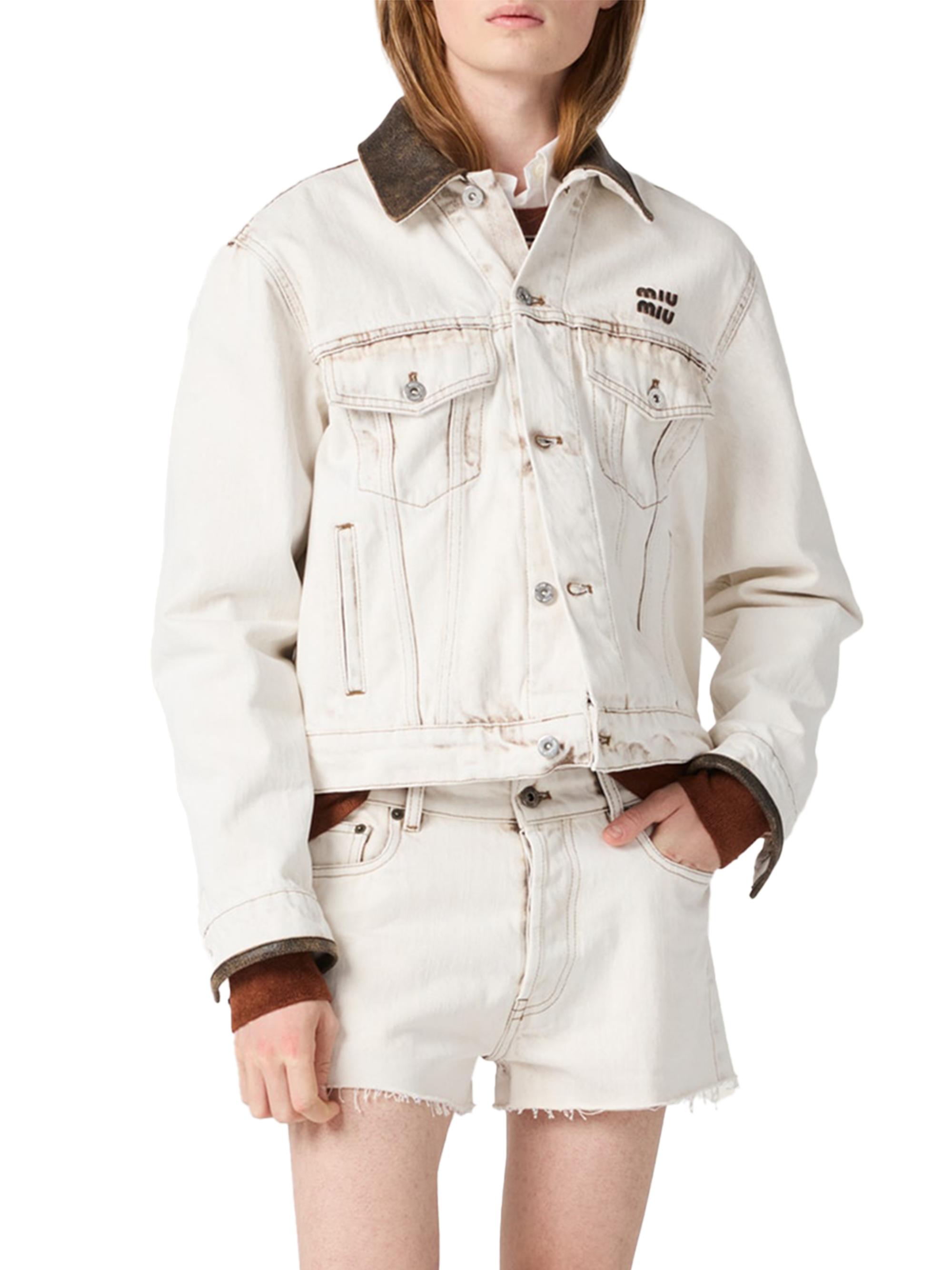 か*読様 miumiu white denim jacket ［M］ Miu Miu Denim Blouson Jacket | Saks Fifth Avenue