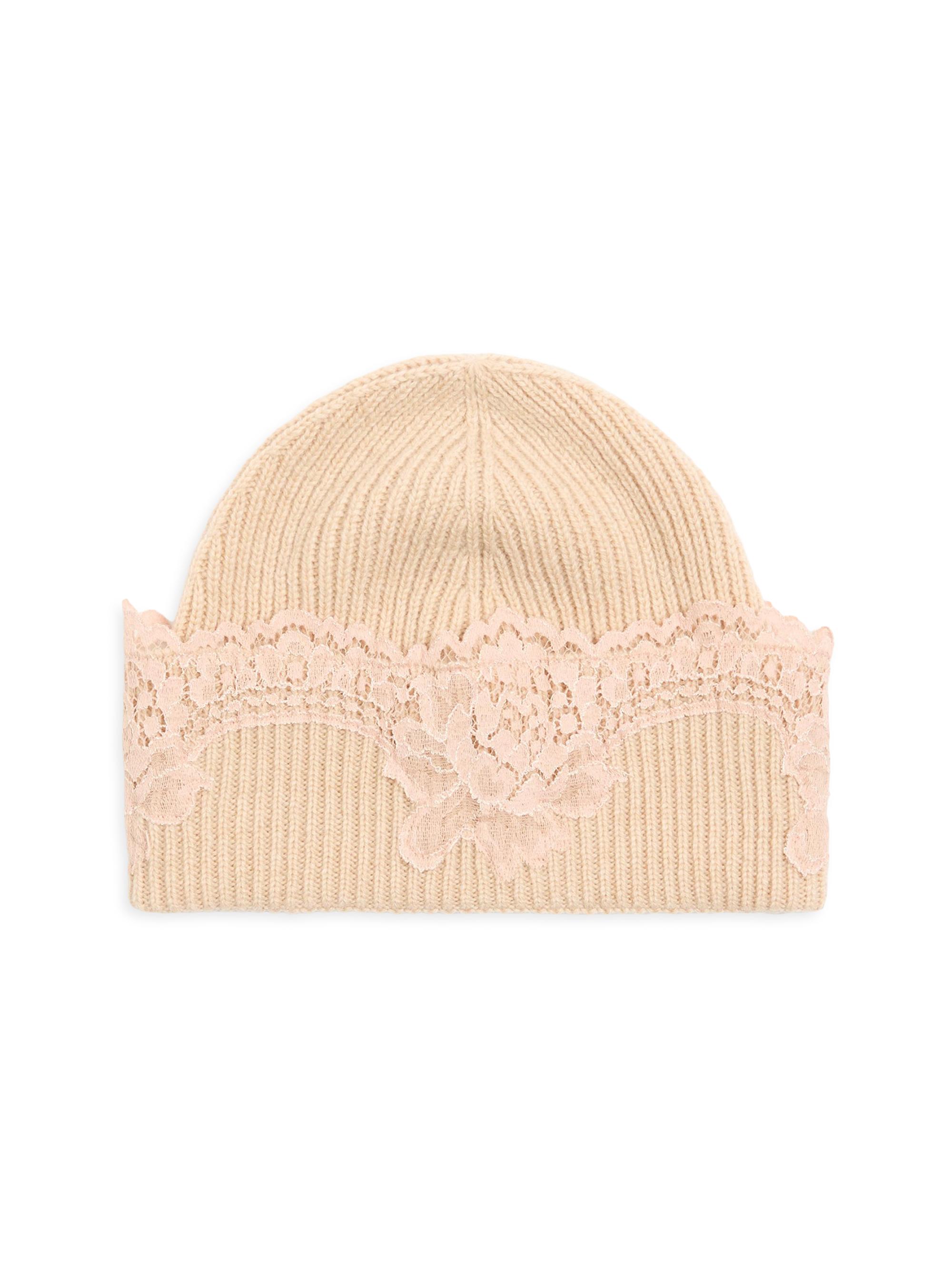 Valentino Garavani Women's Vlogo Signature Cashmere and Lace Beanie - Alabaster