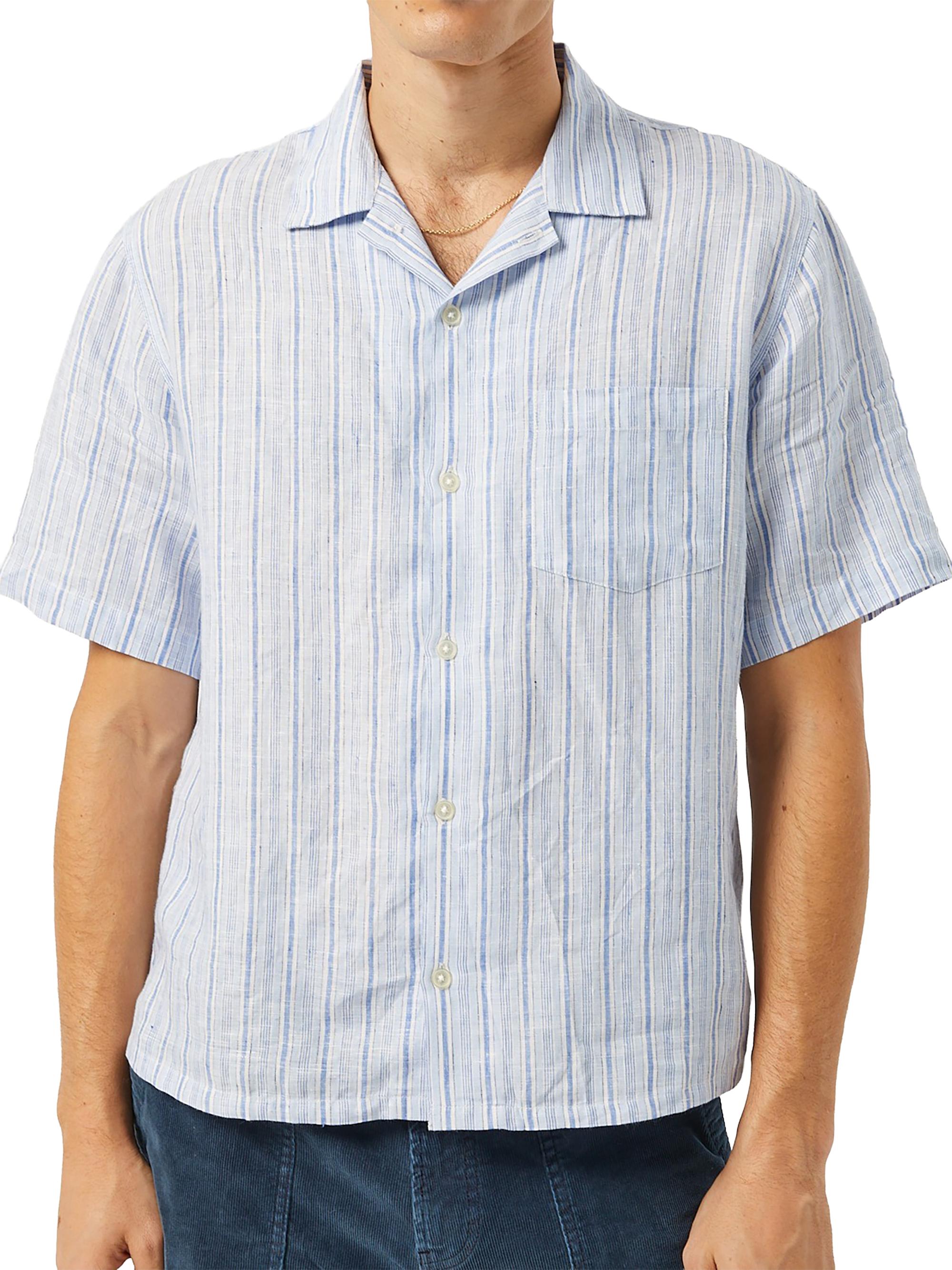 Corridor Men's Broadstriped Linen Camp Shirt - Blue