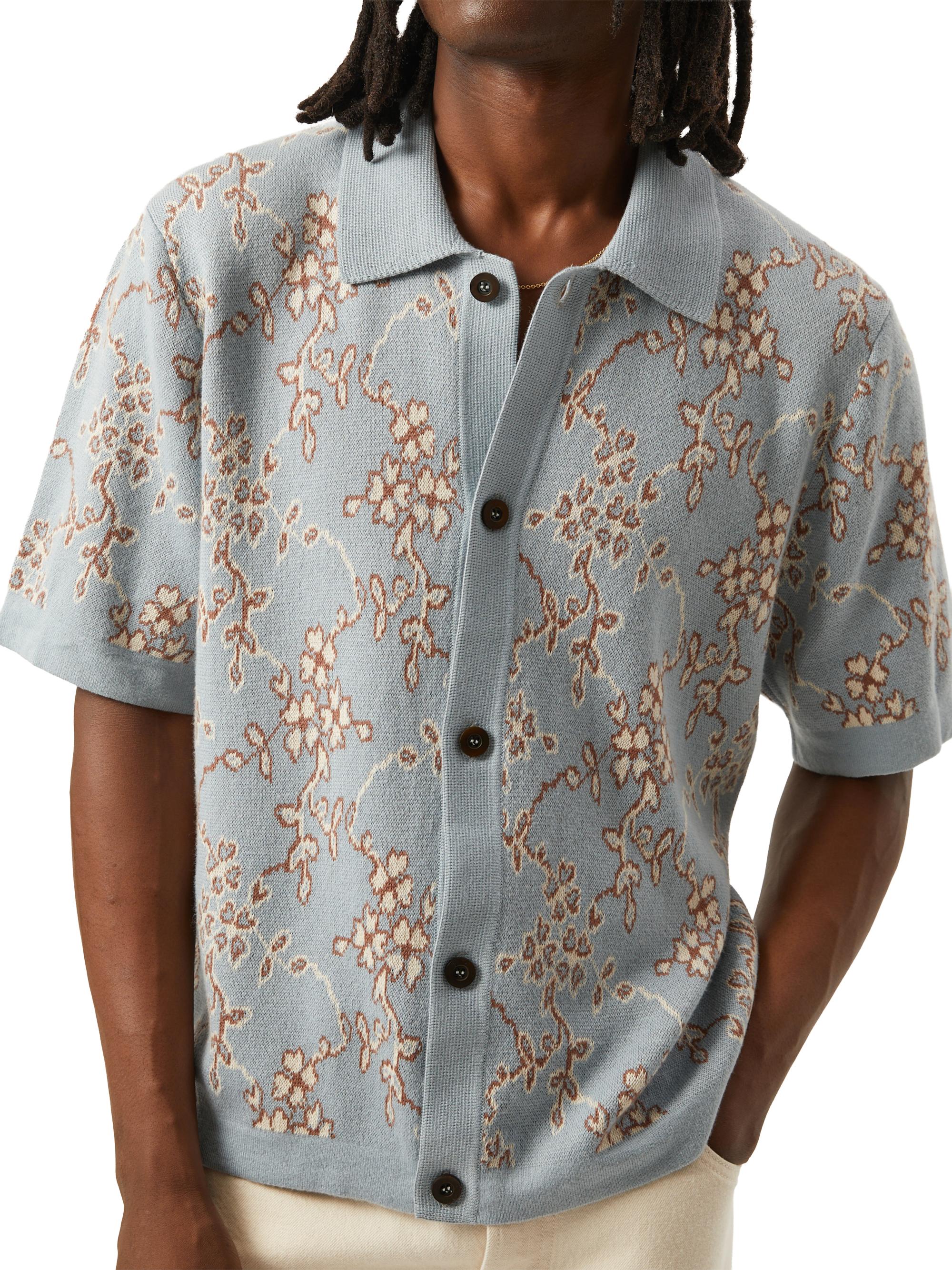 Corridor Men's Trellis Knit Cotton Shirt - Light Blue