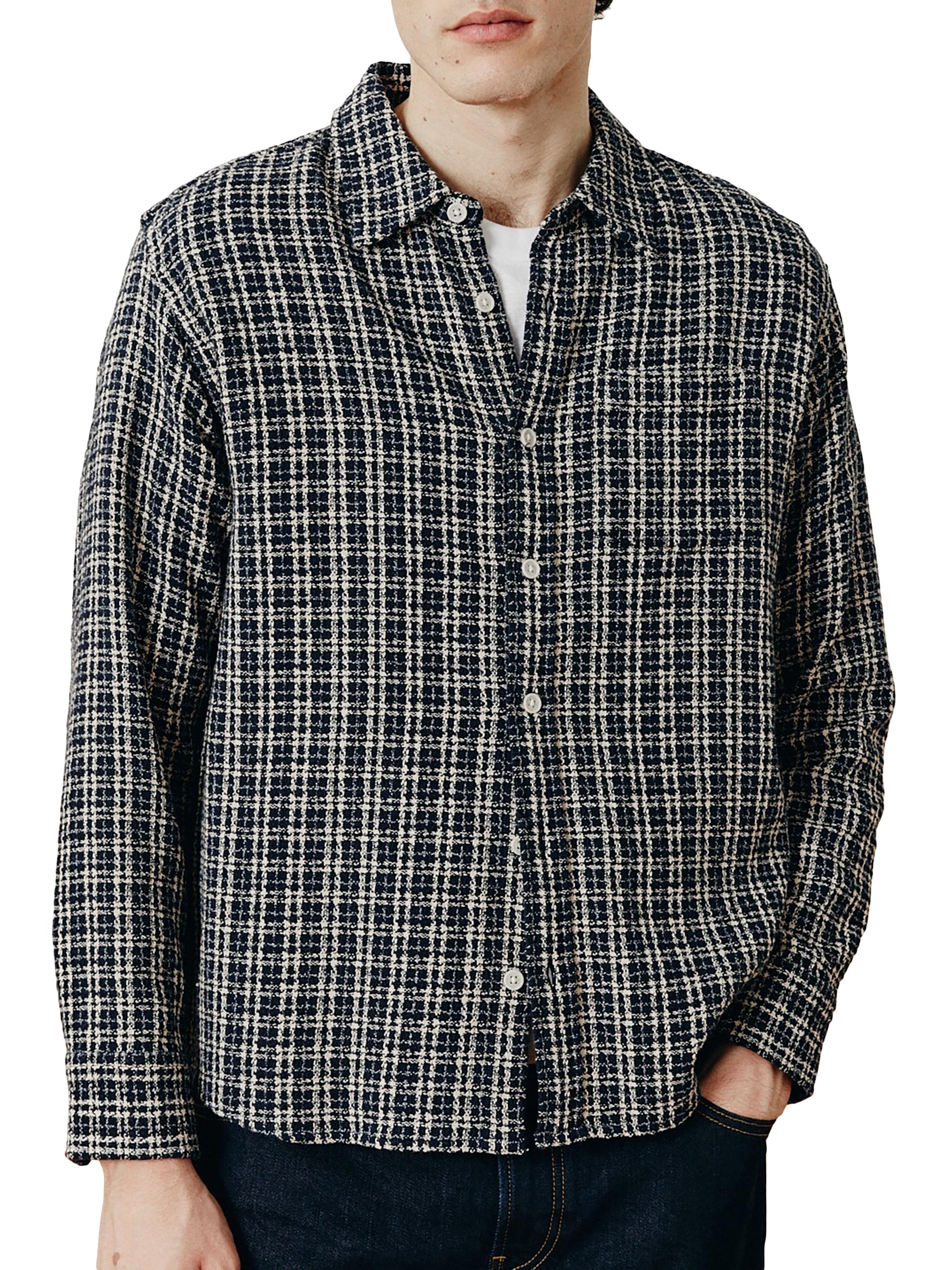 Corridor Men's Snow Check Reverse Tweed Shirt - Blue | Thumbnail 3