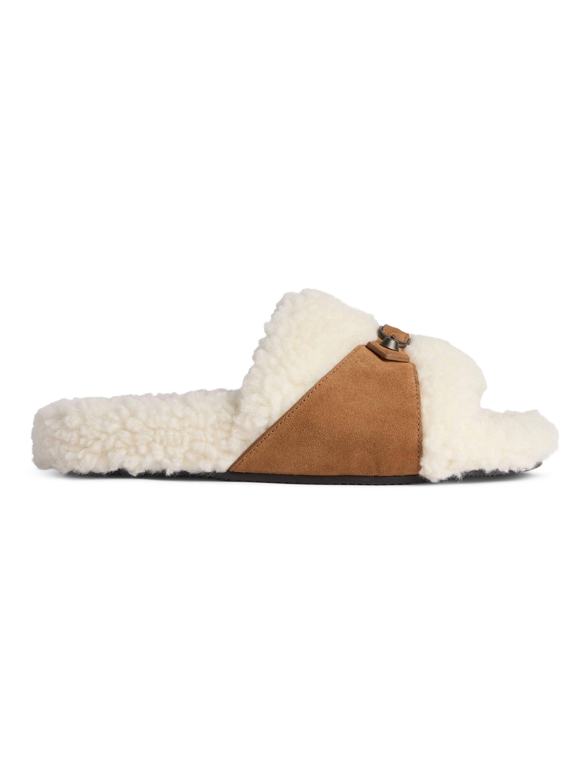 Balenciaga Women's Furry Slide Sandals - Off White Brown