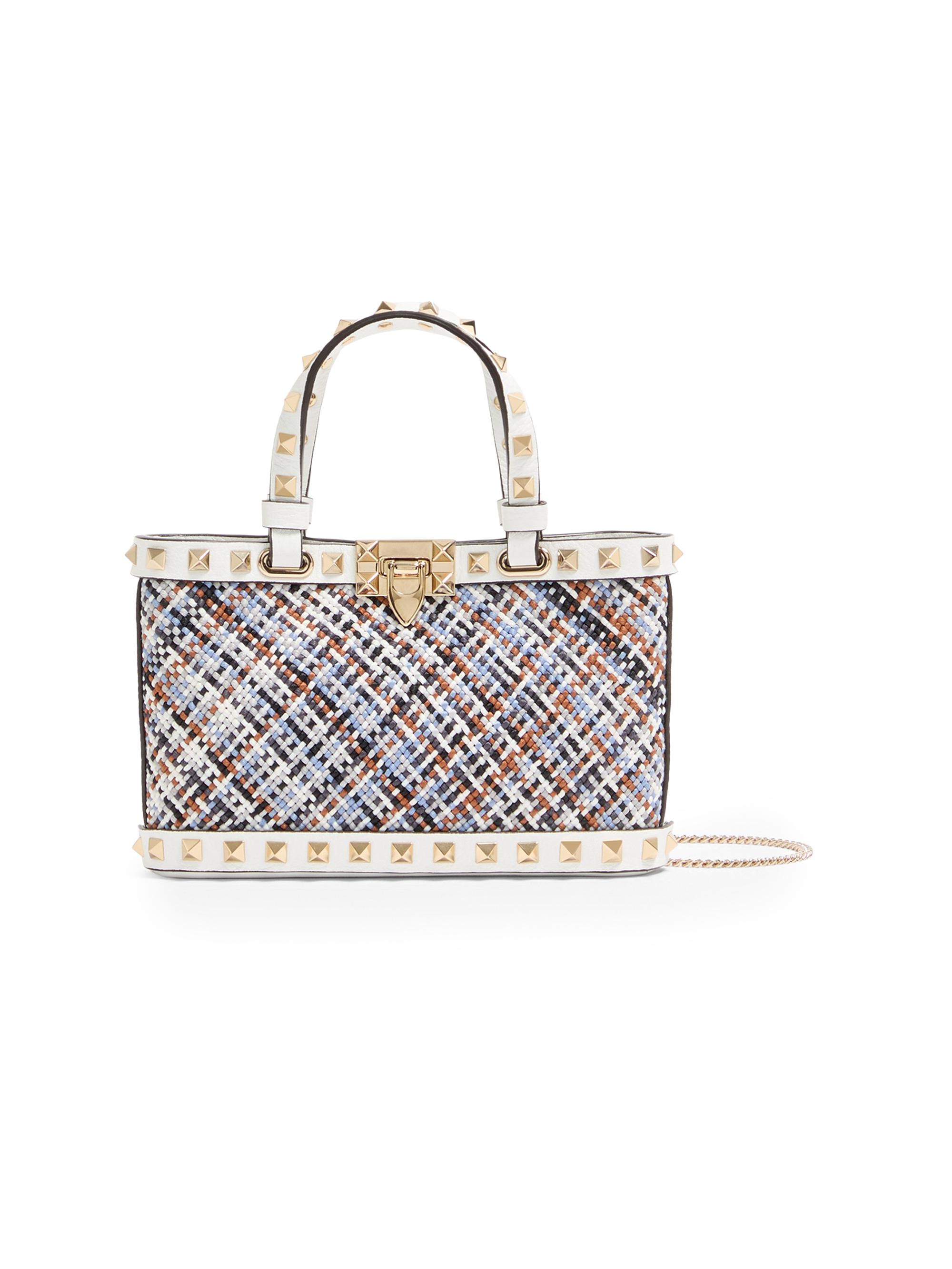 Valentino Garavani Women's Rockstud Mini Top Handle Shopping Bag in Woven Fabric - White Multicolor