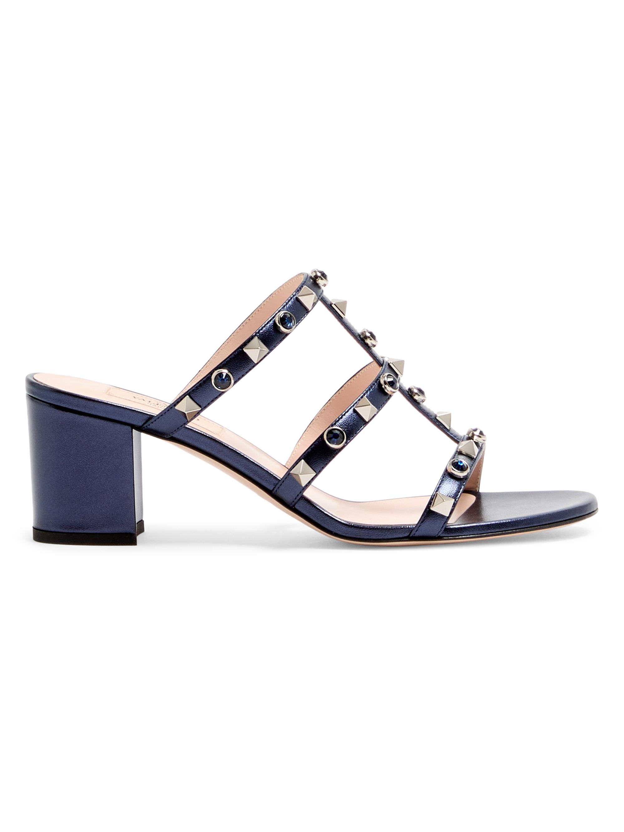Valentino Garavani Women's Rockstud 60MM Slide Sandals - Navy