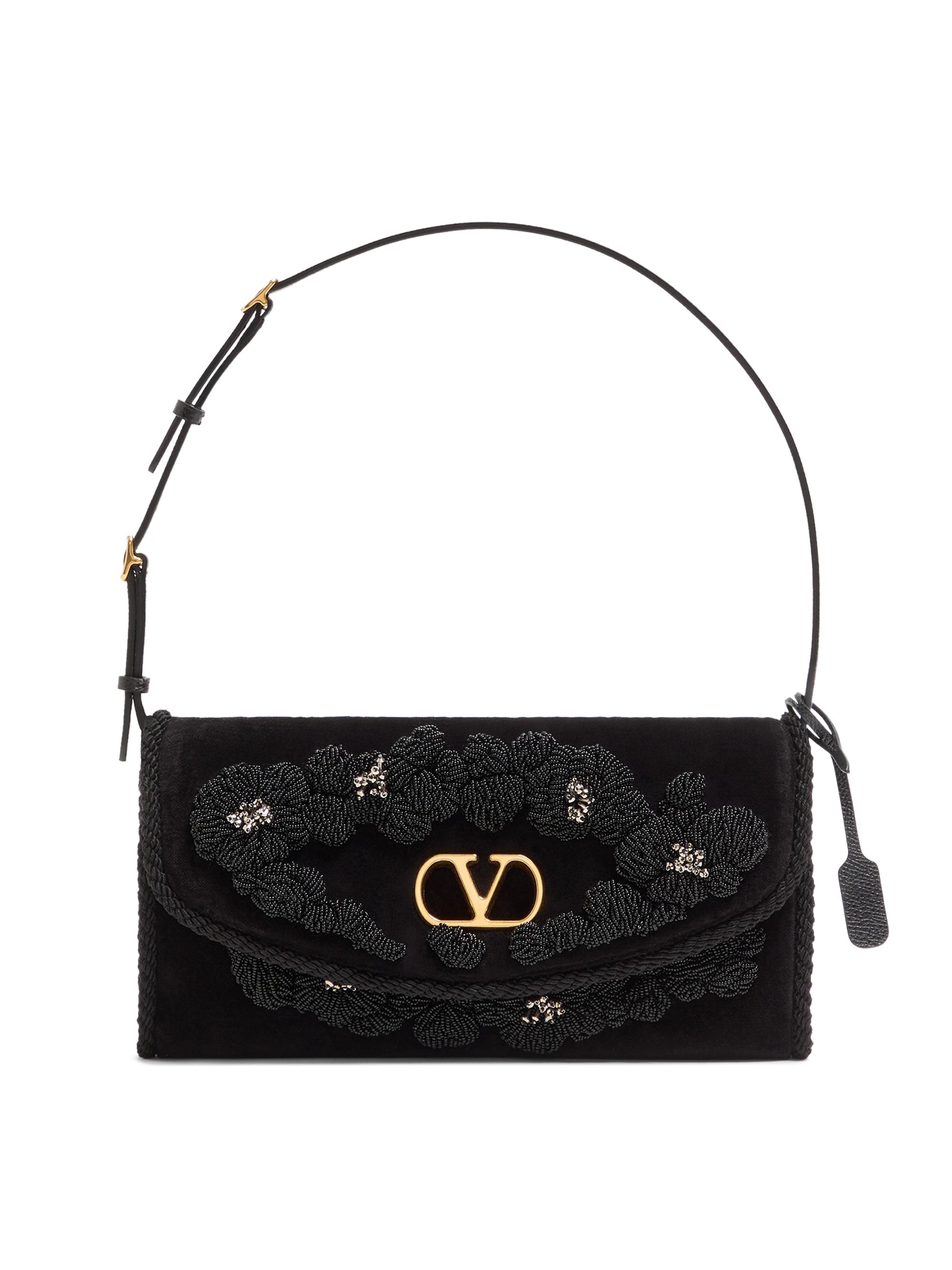 Valentino Garavani Women's Devain  Embroidered Velvet Shoulder Bag - Black