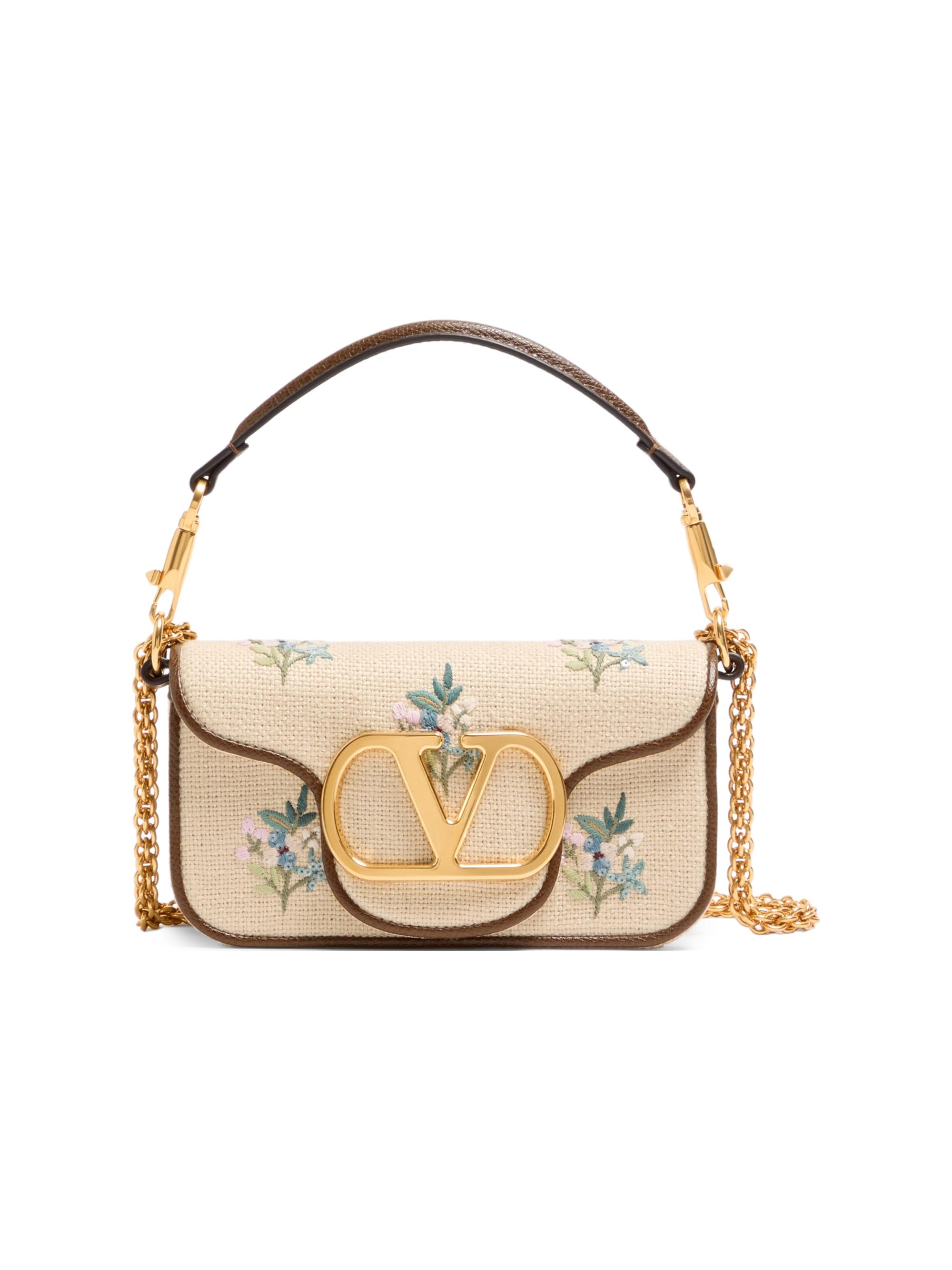 Valentino Garavani Women's Locò  Linen Shoulder Bag with Embroidery - Natural