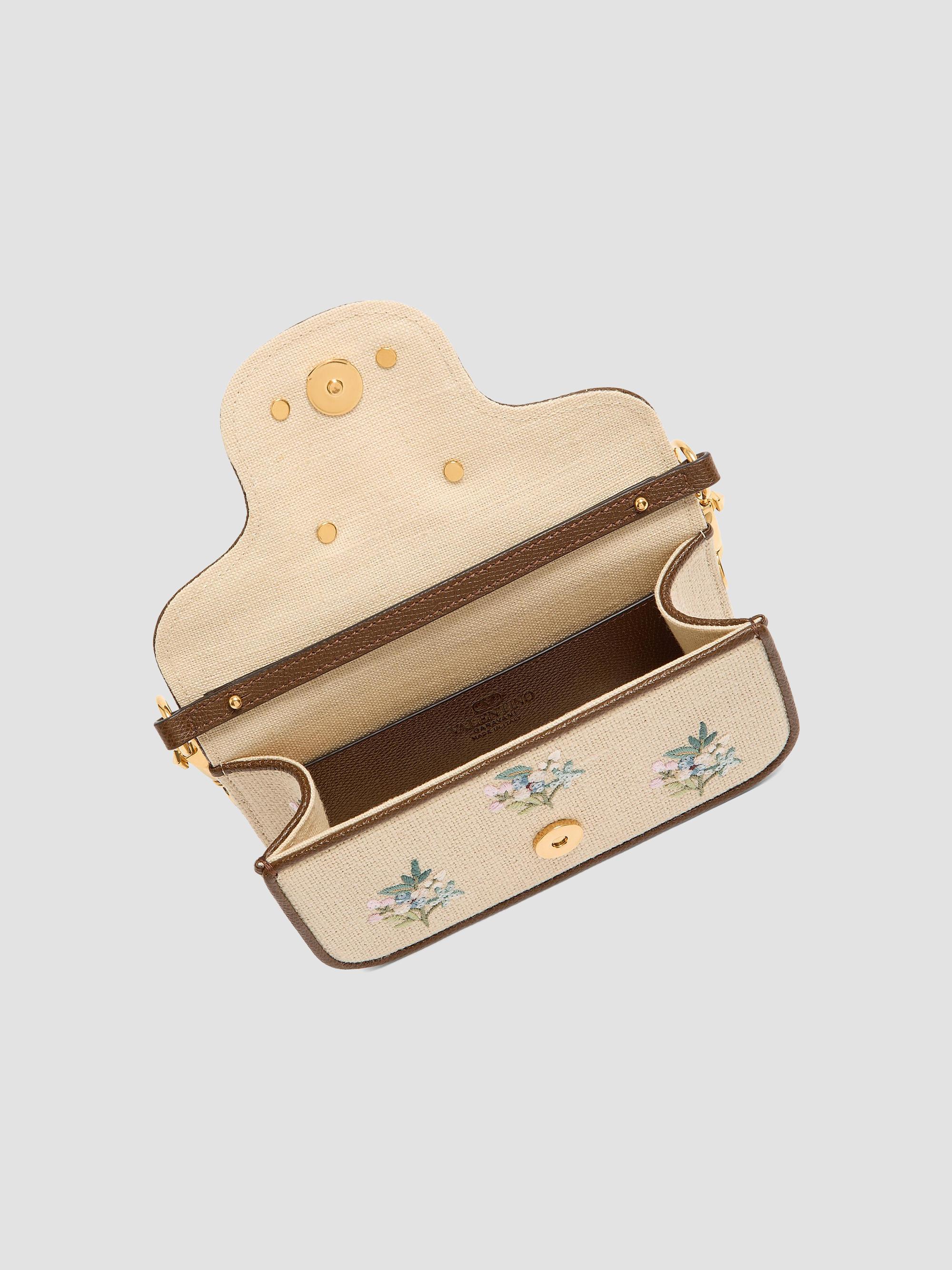 Valentino Garavani Locò Small Linen Shoulder Bag with Embroidery