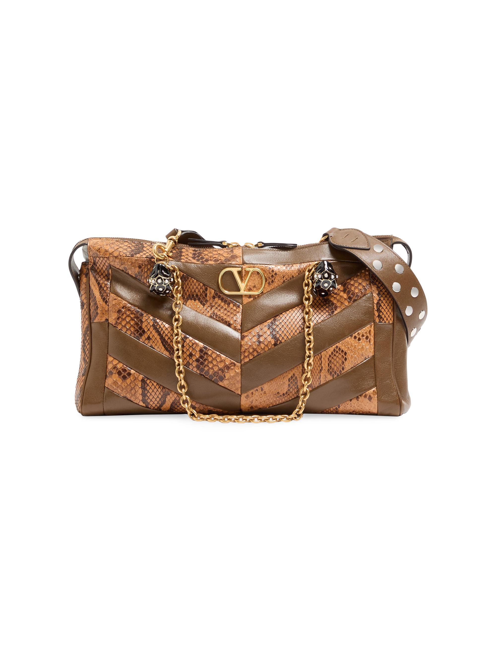 Valentino Garavani Women's Panthea  Shoulder Bag in Python and Nappa - Roasted Pecan