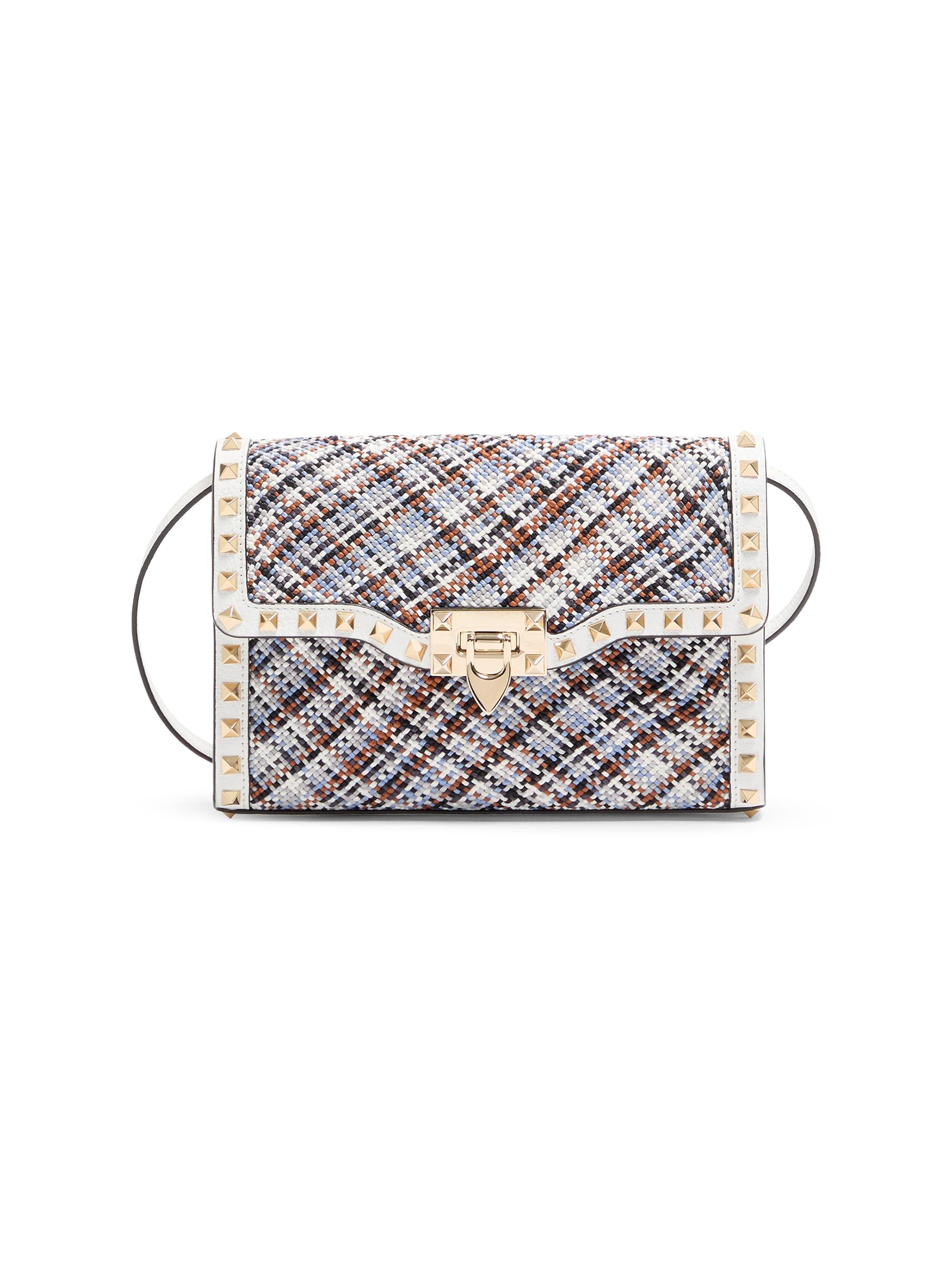 Valentino Garavani Women's Rockstud  Crossbody Bag in Woven Fabric - White Multicolor