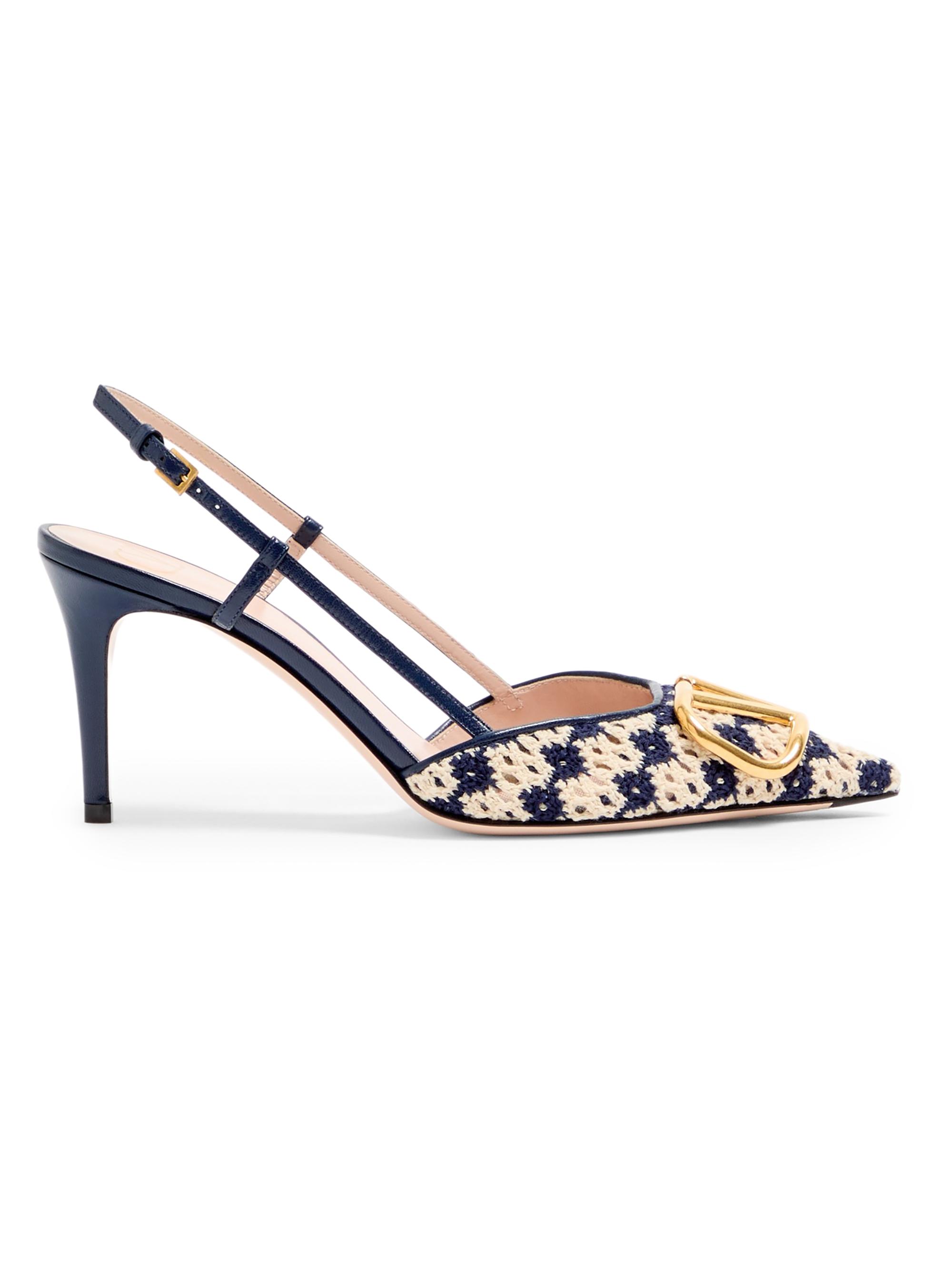Valentino Garavani Women's VLogo Signature Slingback Pumps in 80MM Crochet Fabric - Blue Beige