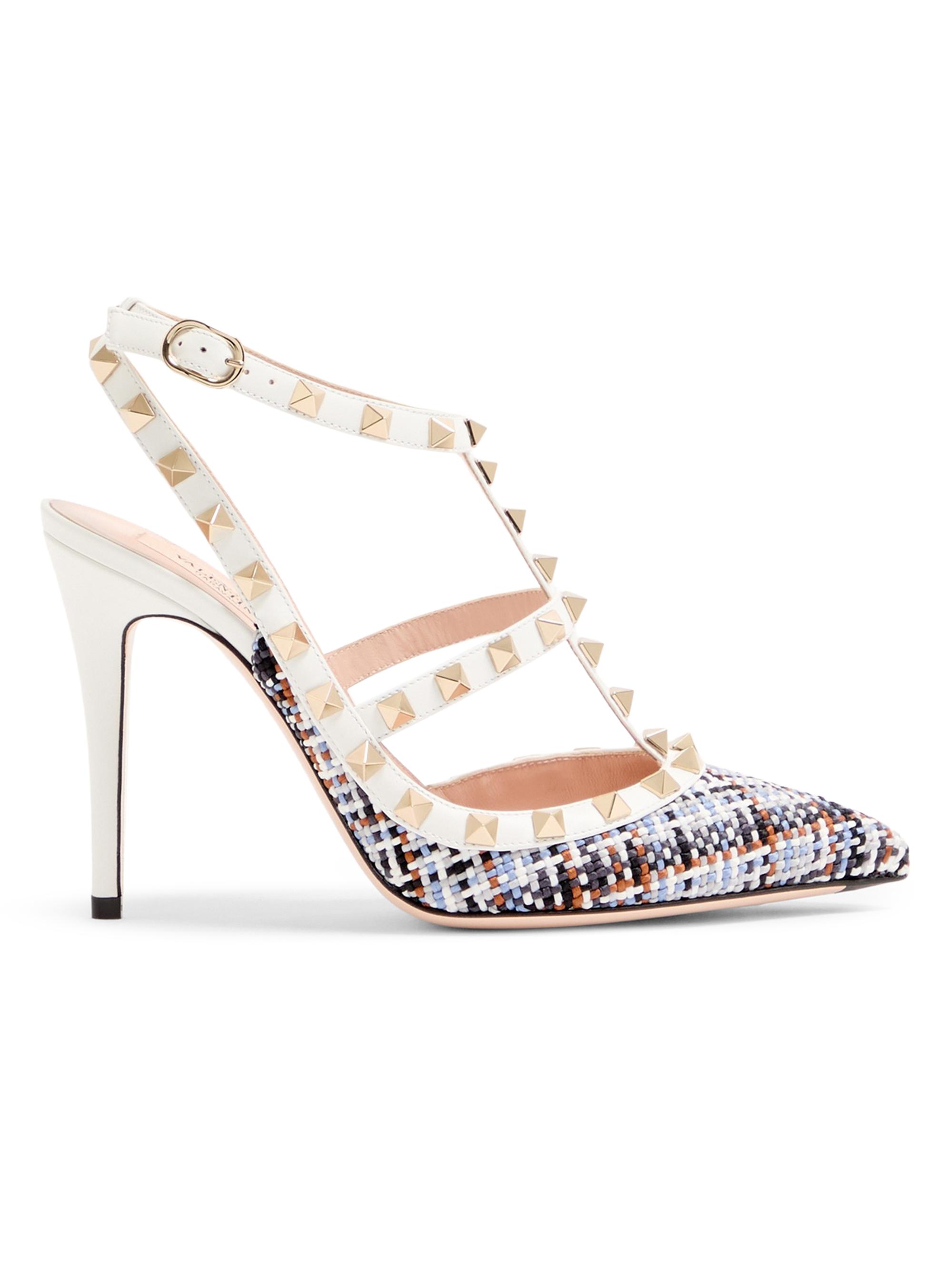 Valentino Garavani Women's Rockstud 100MM Pumps in Woven Fabric - White Multi
