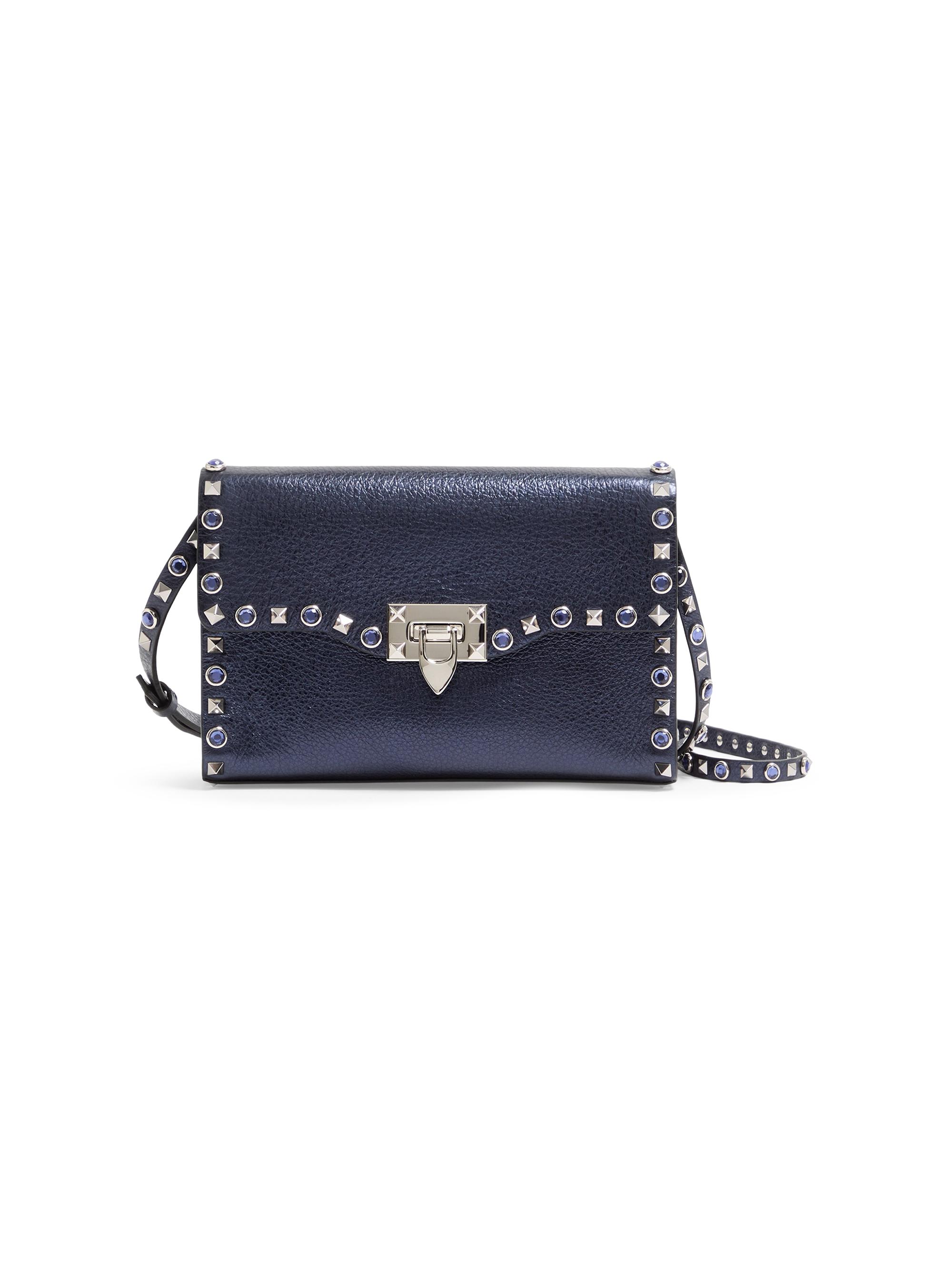 Valentino Garavani Women's Rockstud  Crossbody Bag in Laminated Calfskin - Navy