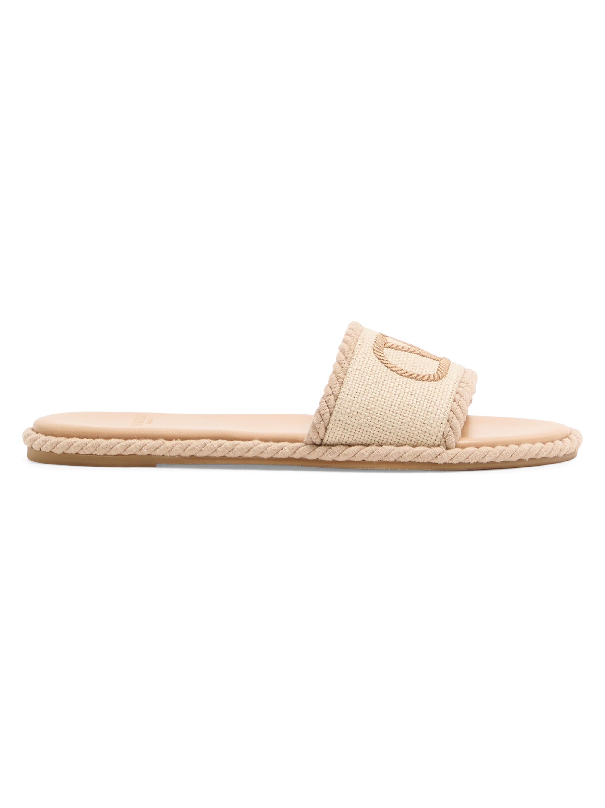 Valentino Garavani Women's VLogo Torchon Slide Sandals in Linen Canvas - Ecru