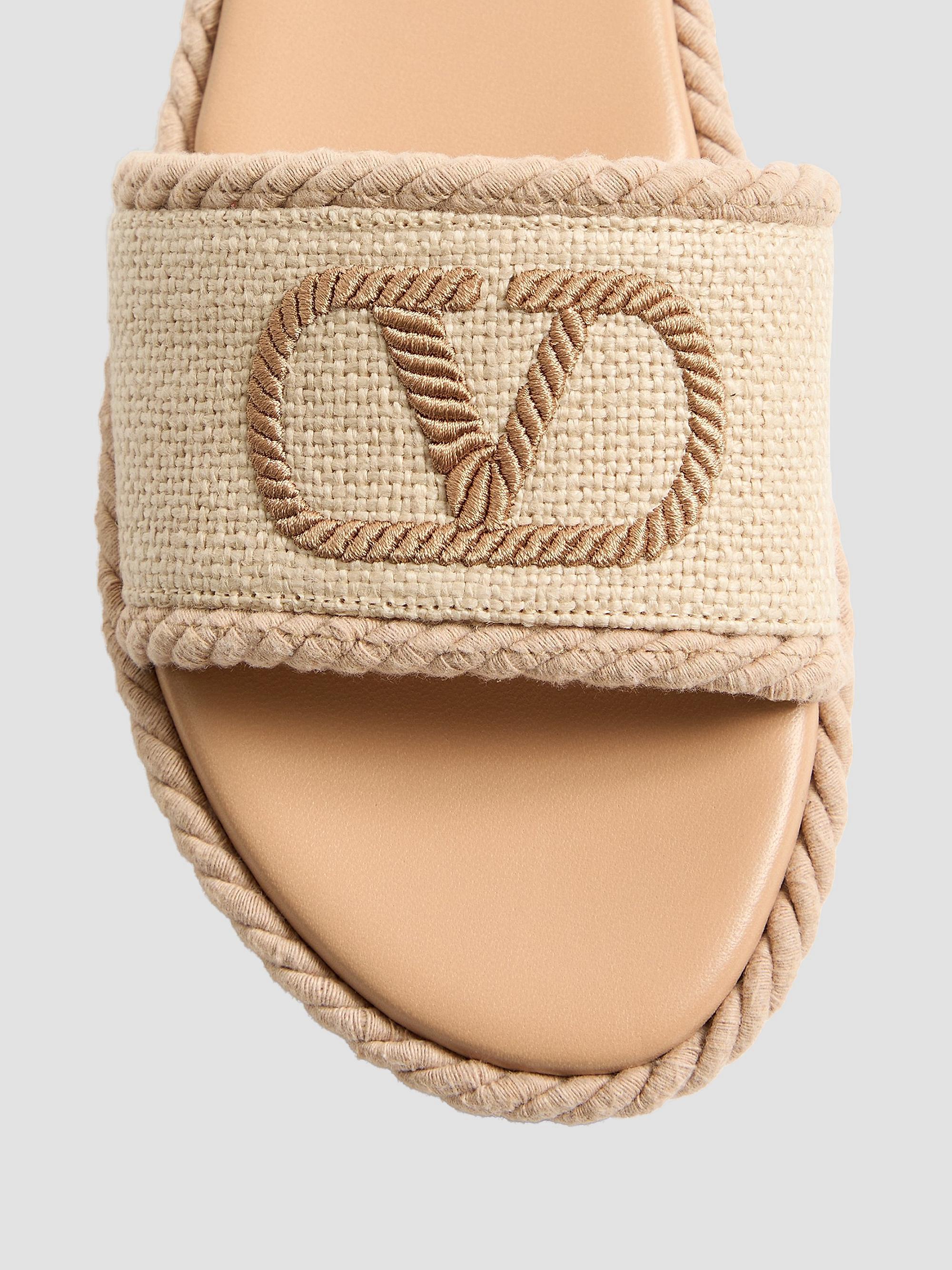 Valentino Garavani VLogo Torchon Slide Sandals in Linen Canvas