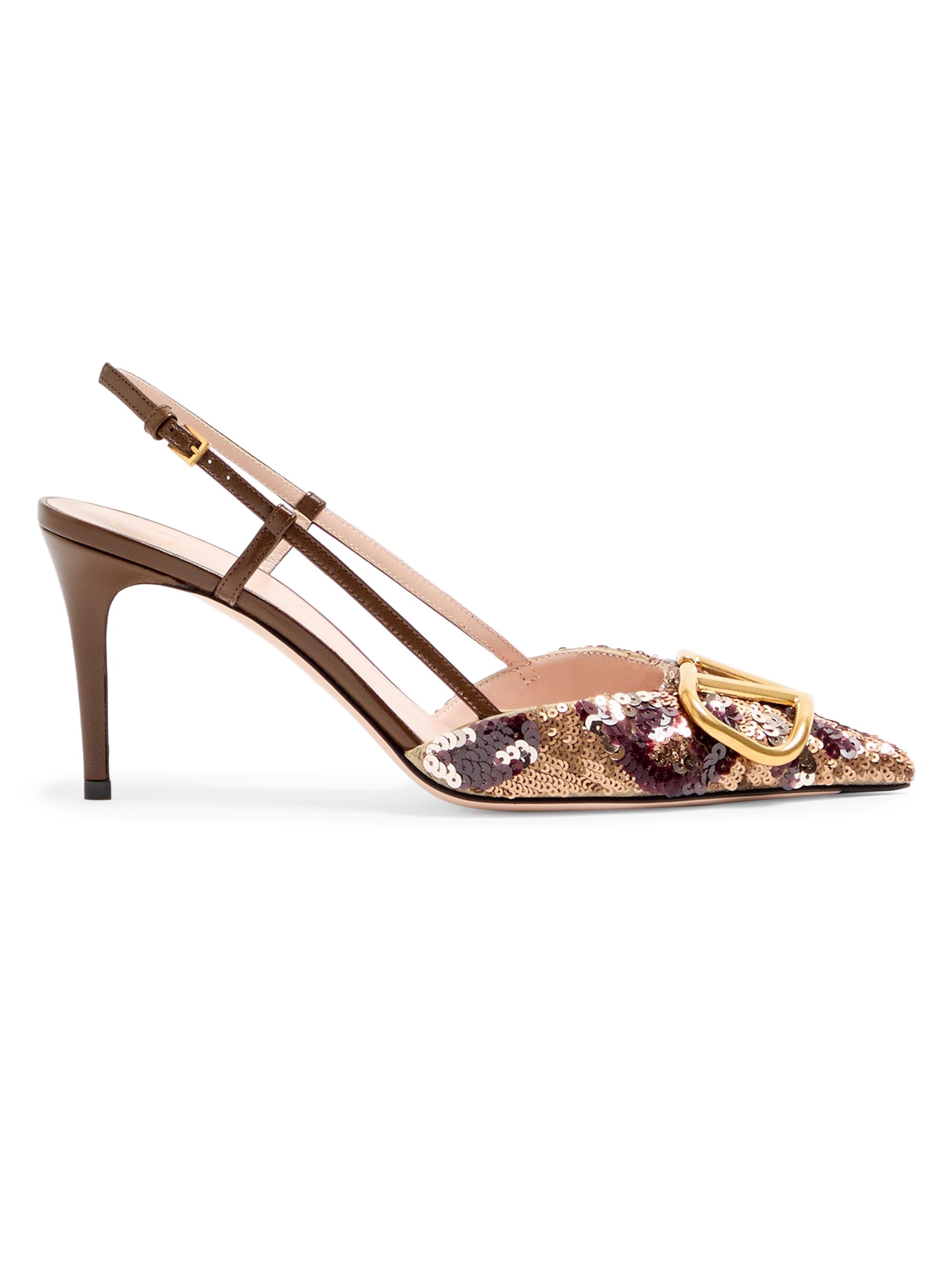 Valentino Garavani Women's VLogo Signature 80MM Slingback Pumps with Animalier Embroidery - Brown Multi