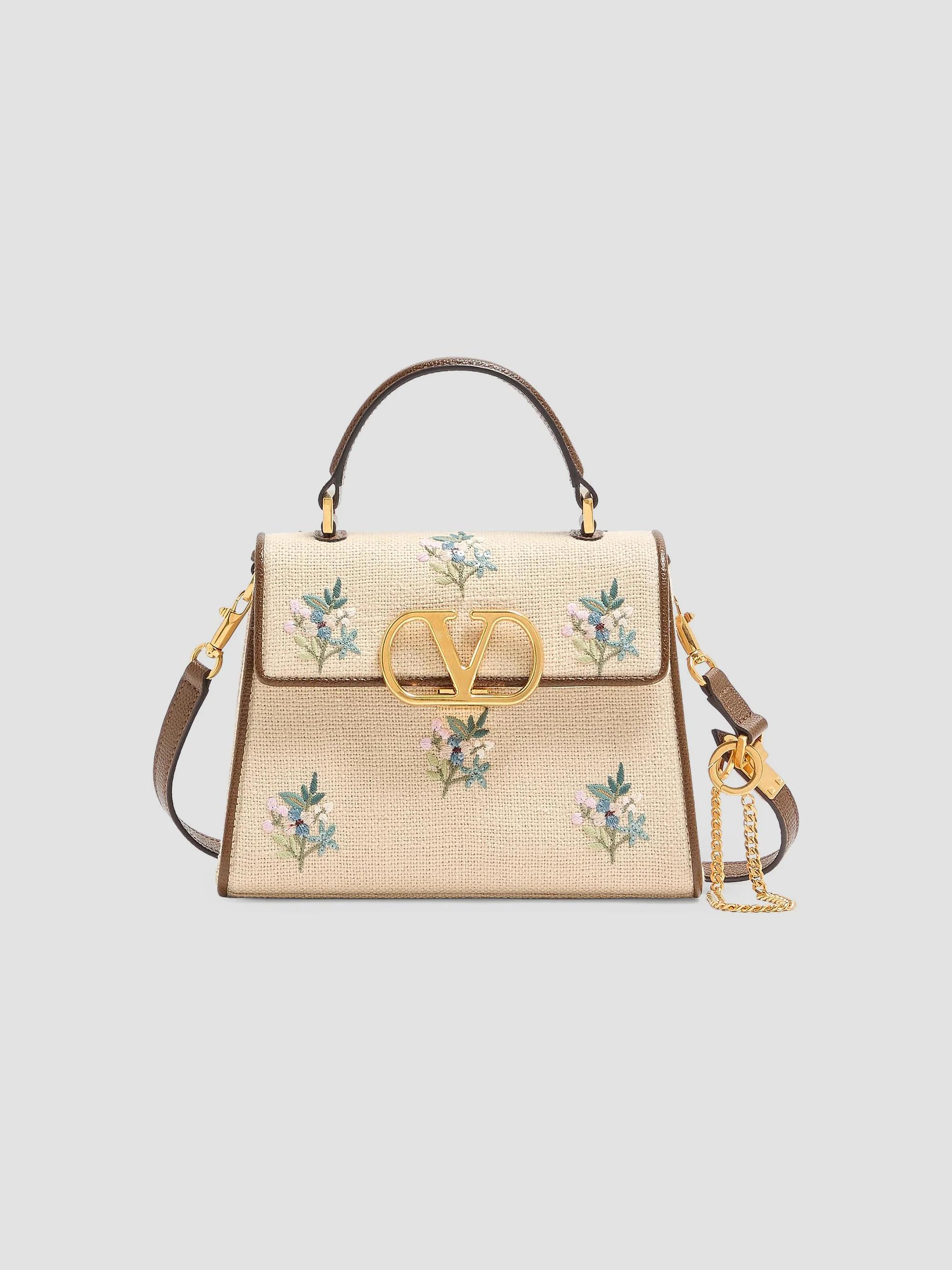 Valentino Garavani VSling Small Handbag in Linen with Embroidery