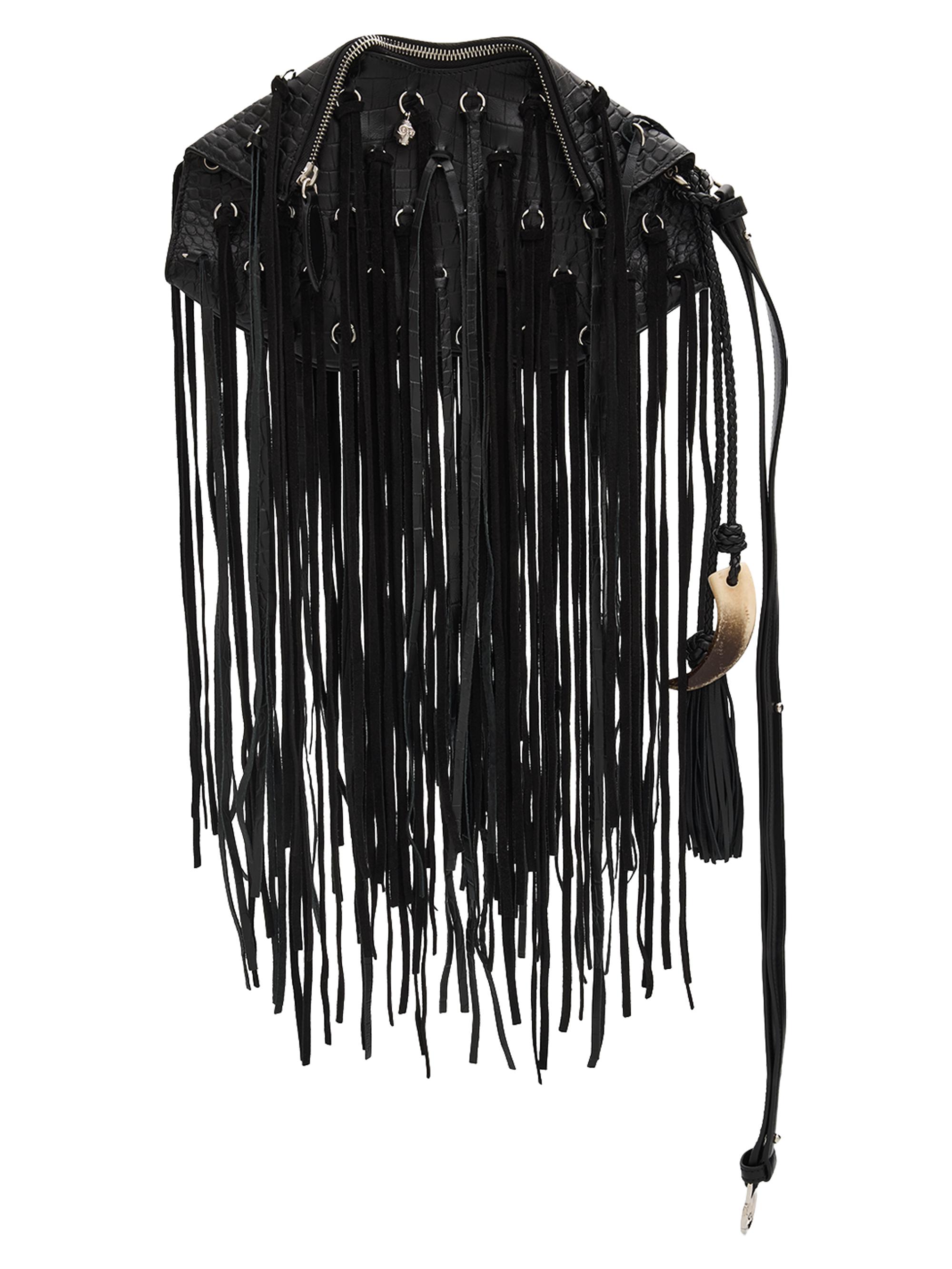 McQueen Women's Manta Croc-Embossed Fringe Clutch - Black